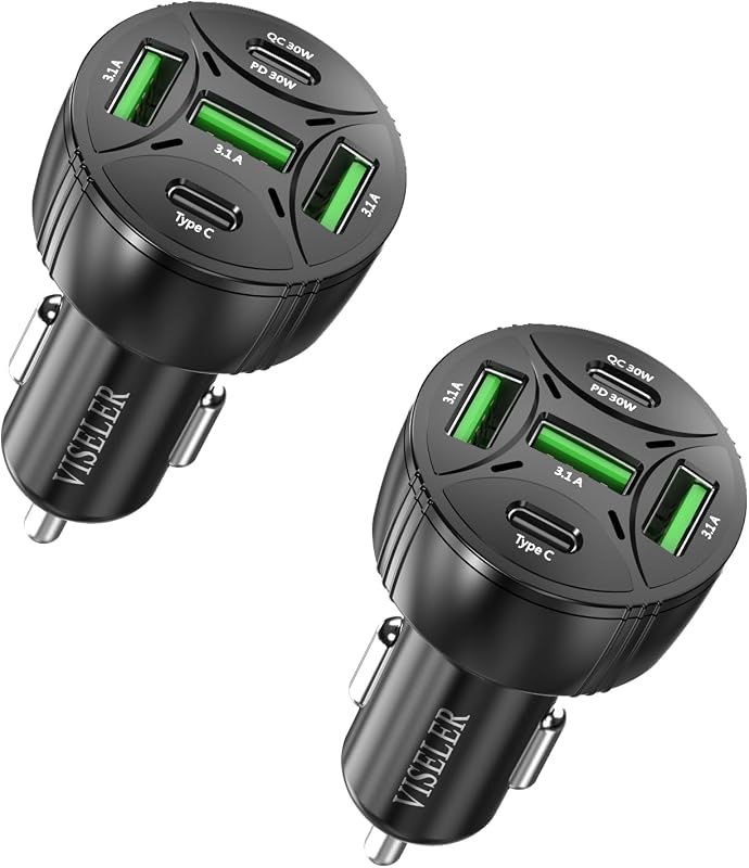 Carregador veicular VISELER com 5 portas USB, PD3.0 e QC3.0, até 75 W, entrada 12 V/24 V, modelo 3A2C-75W
