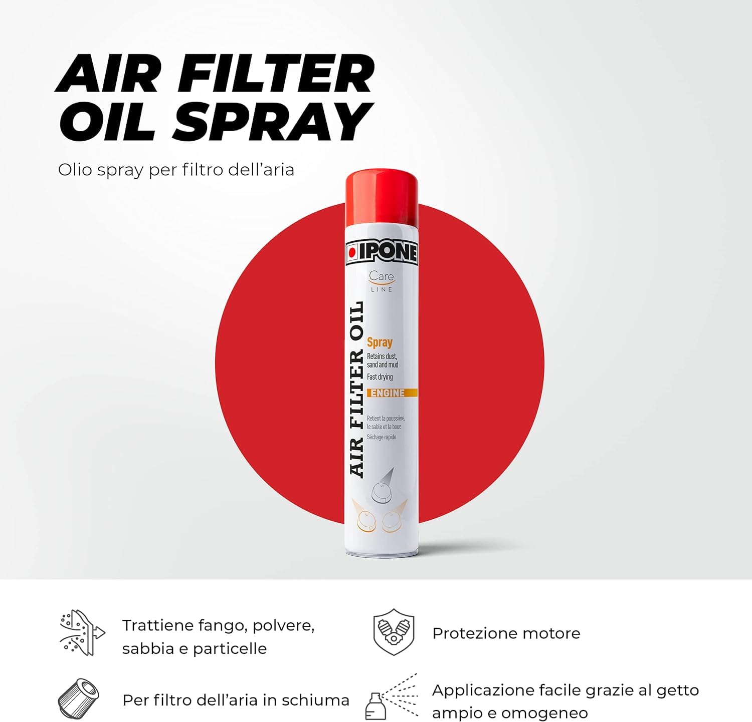 IPONE – Olio Spray per Filtri d'Aria Moto - 750 mL - Protezione del Motore - Facile Applicazione