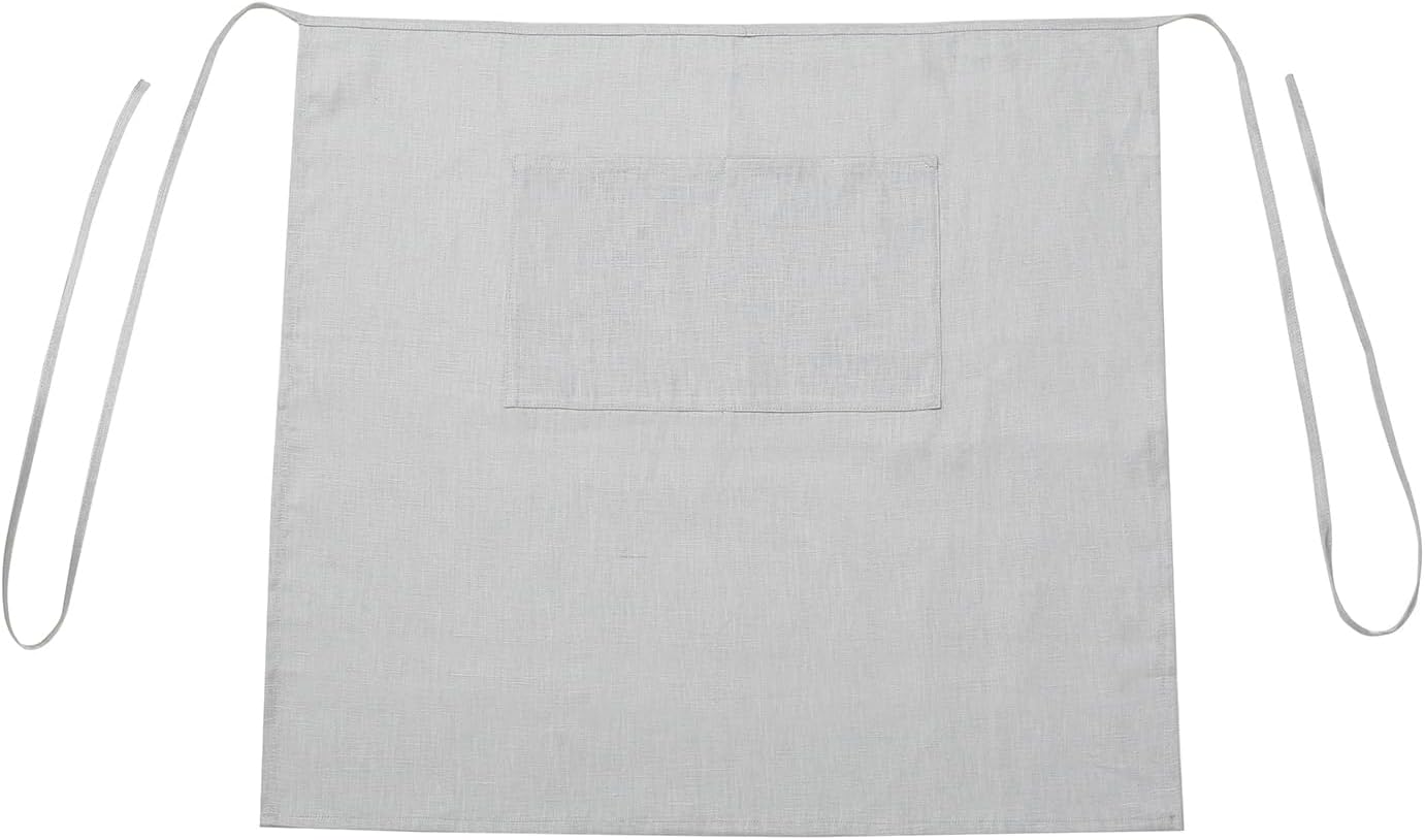 100% Linen Bistro Half Apron, Waist Apron With 2 Pockets For Women Men Waitress Server Cooking Kitchen Restaurant