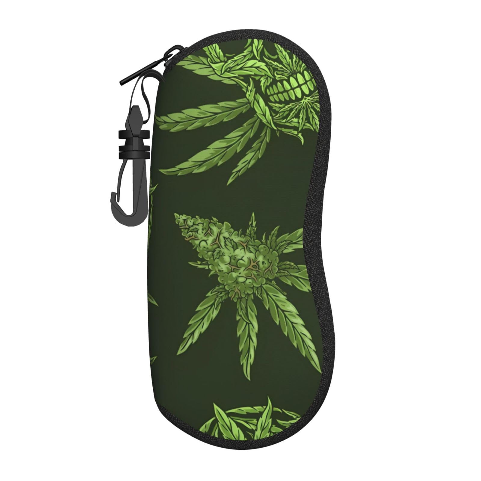 ZORIN Glasses Case Cannabis Skulls Colorful Zipper Eyeglass Case Soft Portable Travel With Clips Sunglasses Pouch