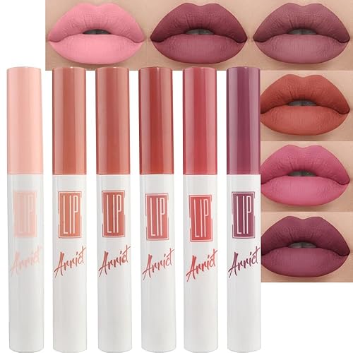 evpct Juego de 6 lápices labiales líquidos mate, 24 horas originales mate, larga duración, 24 unidades, rosa oscuro, rojo, rosa, malva, permanece en