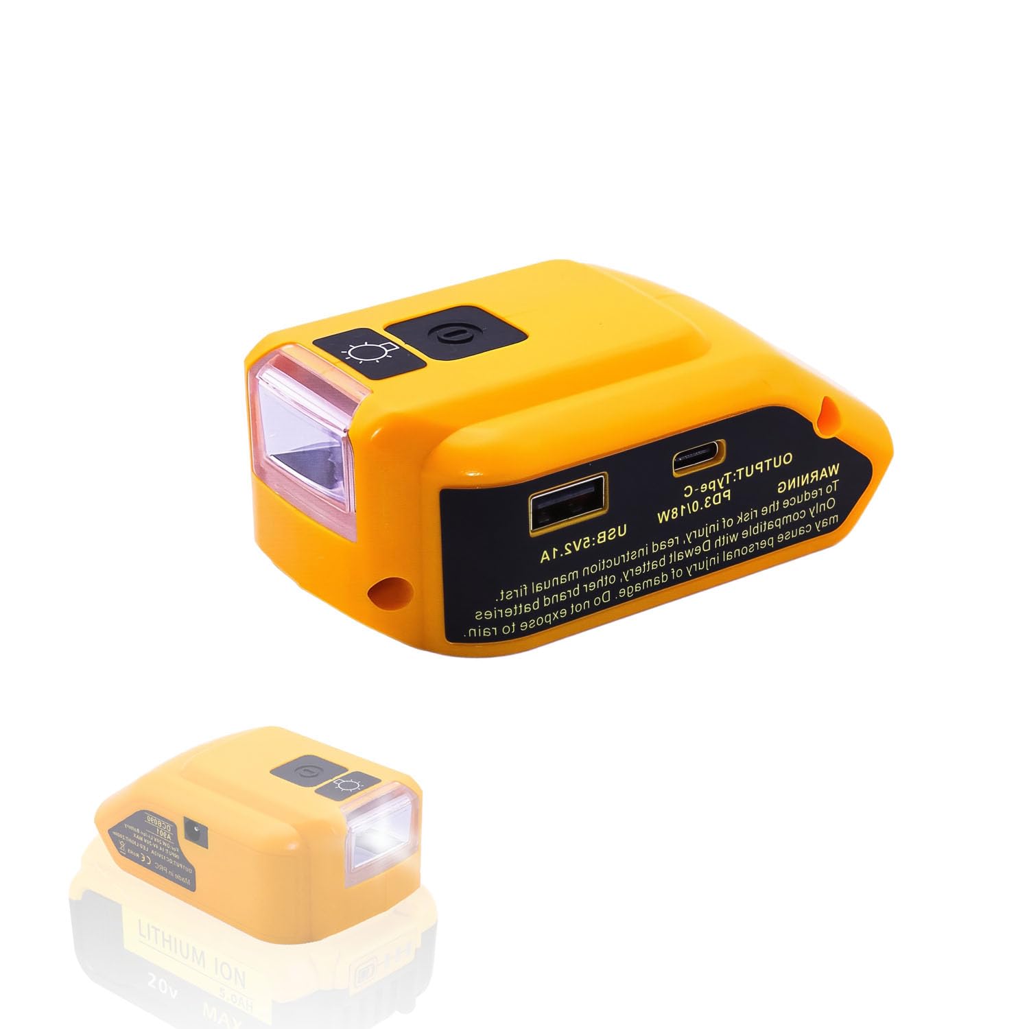USB Charger Adapter Compatible with Dewalt 14.4V/18V/20V Lithium Ion Battery Adapter with USB/USB-C Ports DC Port LED Light Power Supply