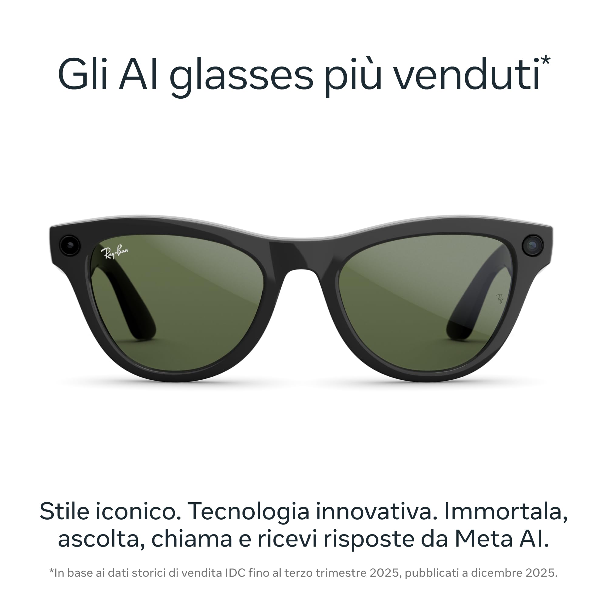 Ray-Ban Meta (Gen 2) Skyler Occhiali AI per Uomo, Donna — Fotocamera Ultra-Wide 12 MP, Video 3K Ultra HD, Open-Ear Audio, Meta AI — 2X Durata della Batteria — Montatura Nera Lucida, Lente G15 Green