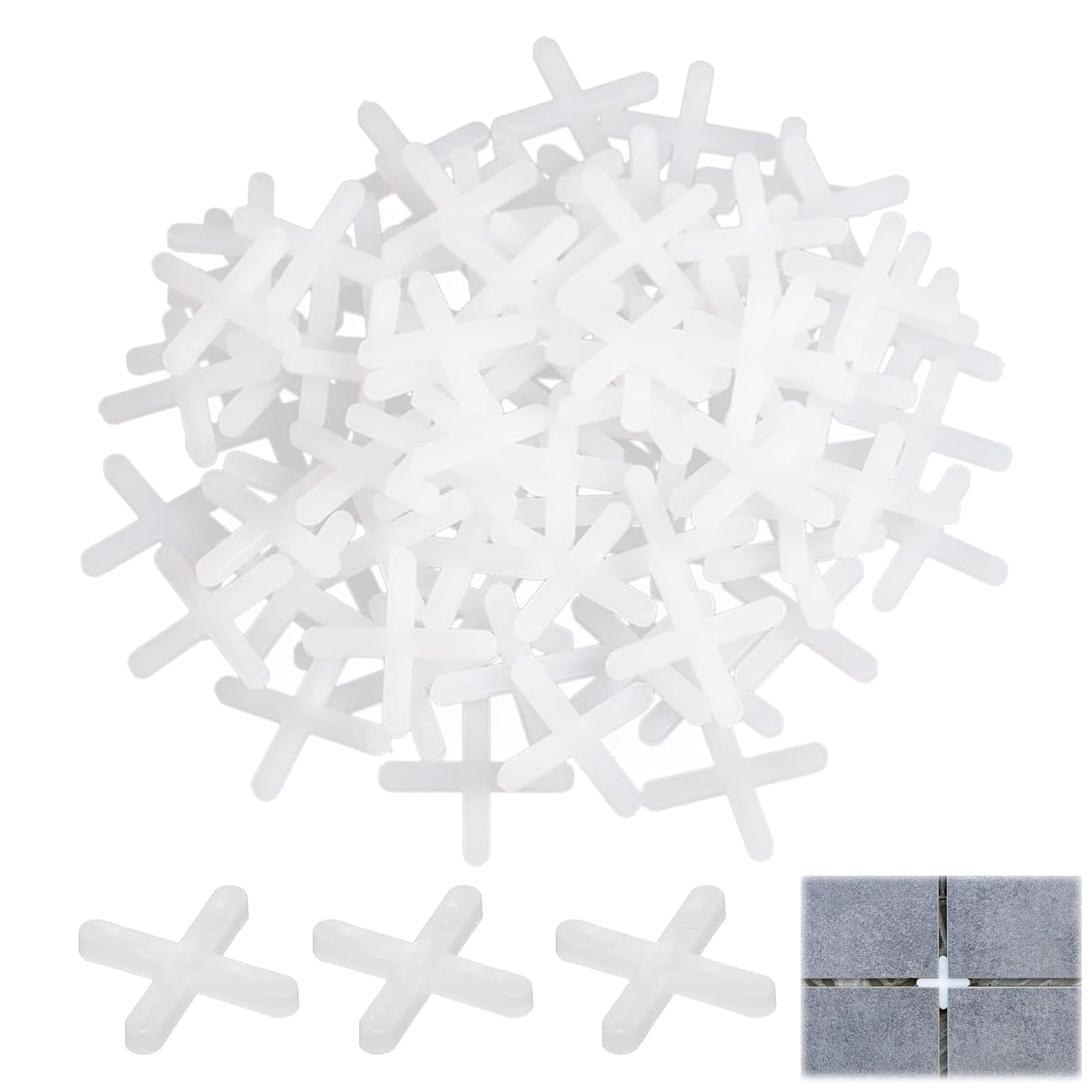 200 PCS 3mm Tile Spacers, Tile Spacers 3mm, Slab Spacer Plastic Cross Shaped, for Fixing Mat Road Mat Garden Slab Leveling(White)