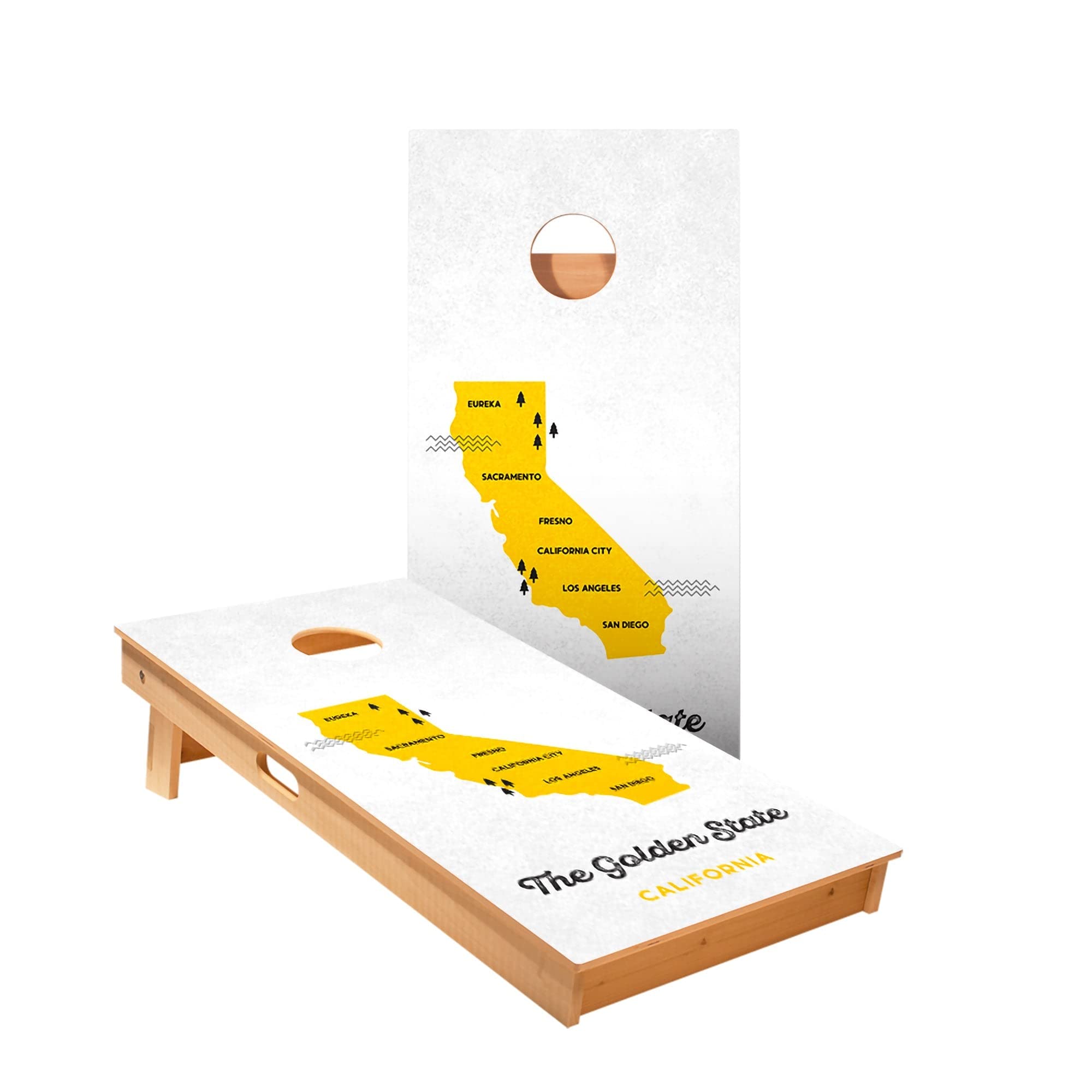 Skip's Garage Golden State Cornhole Boards - Includes (2) Boards (Resin Bags) + (2) Hole Lights & (2) Edge Lights
