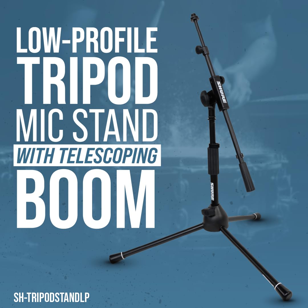 Shure by Gator Stage & Studio Series; Pie de trípode para micrófono Shure de perfil bajo con altura ajustable y brazo telescópico; (SH-TRIPODSTANDLP)