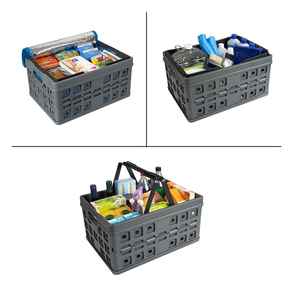 Sunware Square Cassetta Pieghevole in Plastica 32L con Manico – 49x36x24.5cm – Cassetta Plastica Pieghevole – Folding Crate