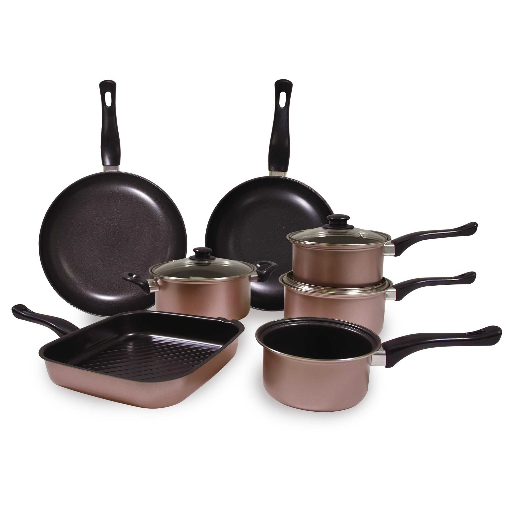 Carter & Clay 10 Piece Cookware Pots & Pans Set (Rose Gold)