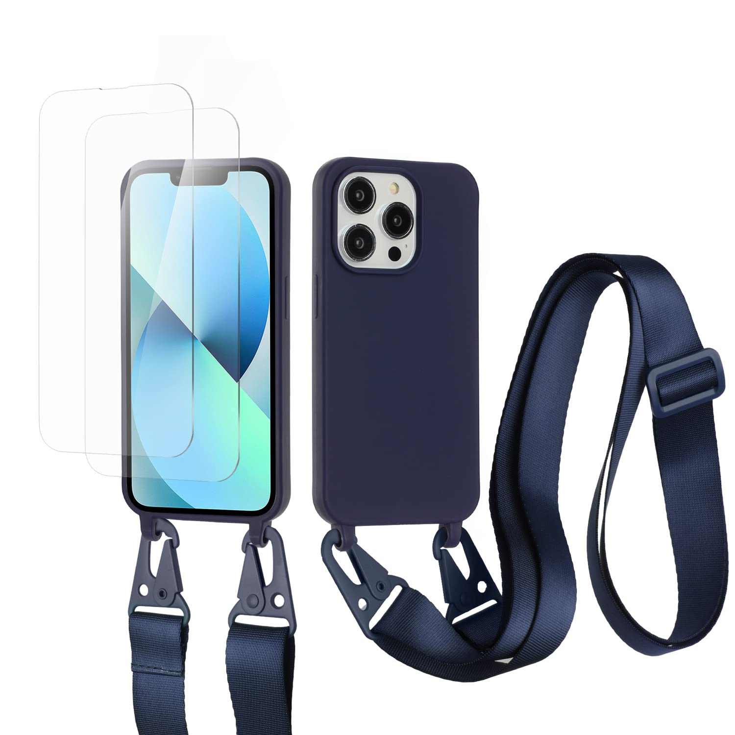 vrupin Funda Compatible con iPhone 13.con (2 x Protector Pantalla)con Cuerda Case con Ajustable Cordón.Silicona Líquida Funda-Loto Color — view 57