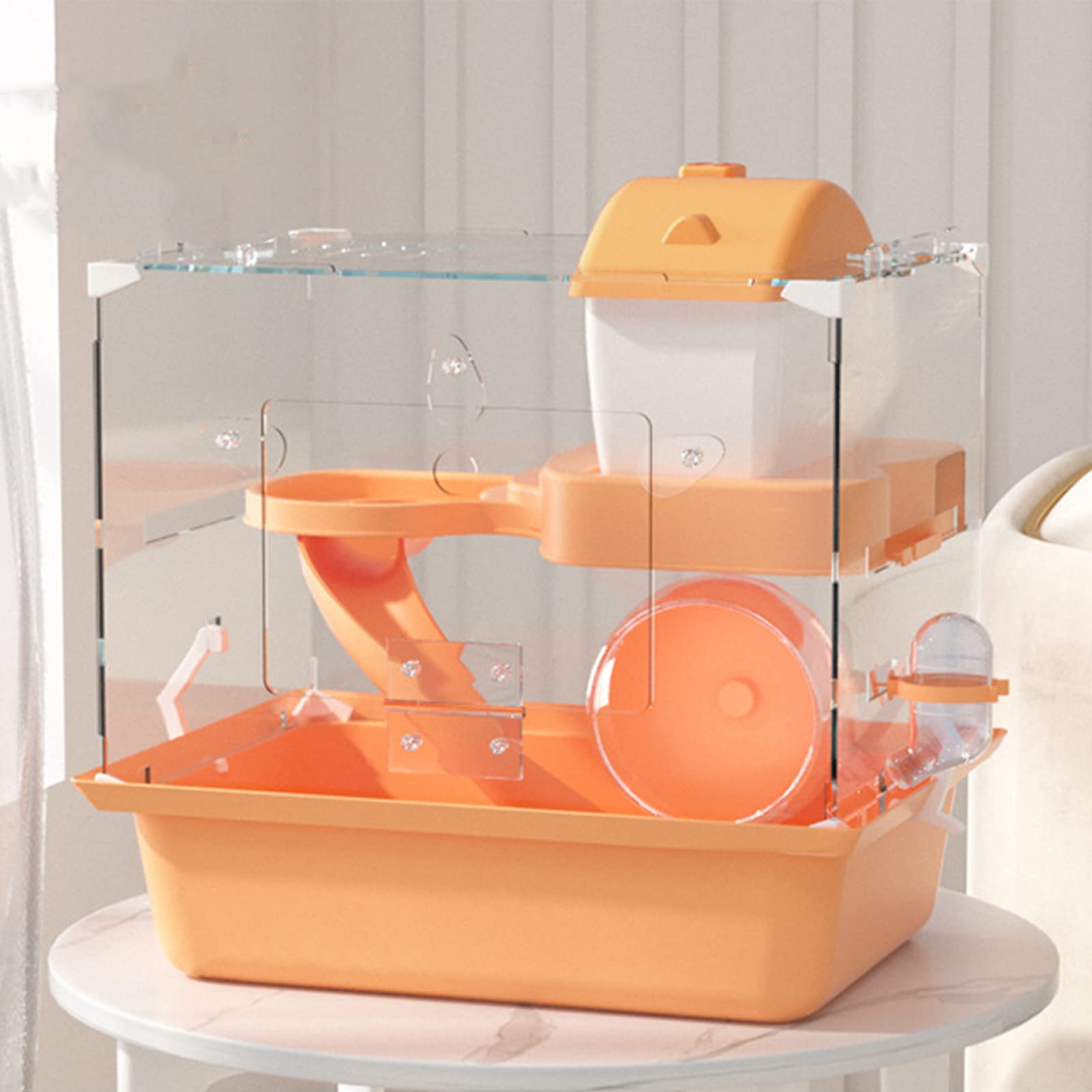 xixi-home Jaula para hámster Jerbo Sirio Enano Ruso Hámster Enano DIY Habitat Acrílico Transparente Jaula para Animales pequeños Fácil de Limpiar 28 X 21 X H 30 cm (Naranja)