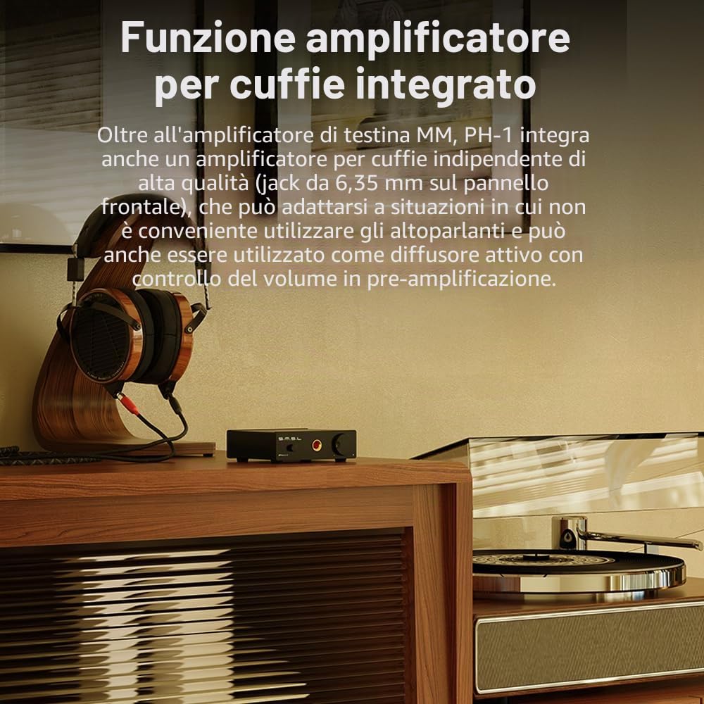 S.M.S.L PH-1 Amplificatore phono MM ad alta fedeltà guadagno oro 46dB SNR 84dB THD+N 0,008% jack per cuffie 6,35 mm Amplificatore ad alta risoluzione RCA ingresso/uscita volume palmare singolo MM AMP