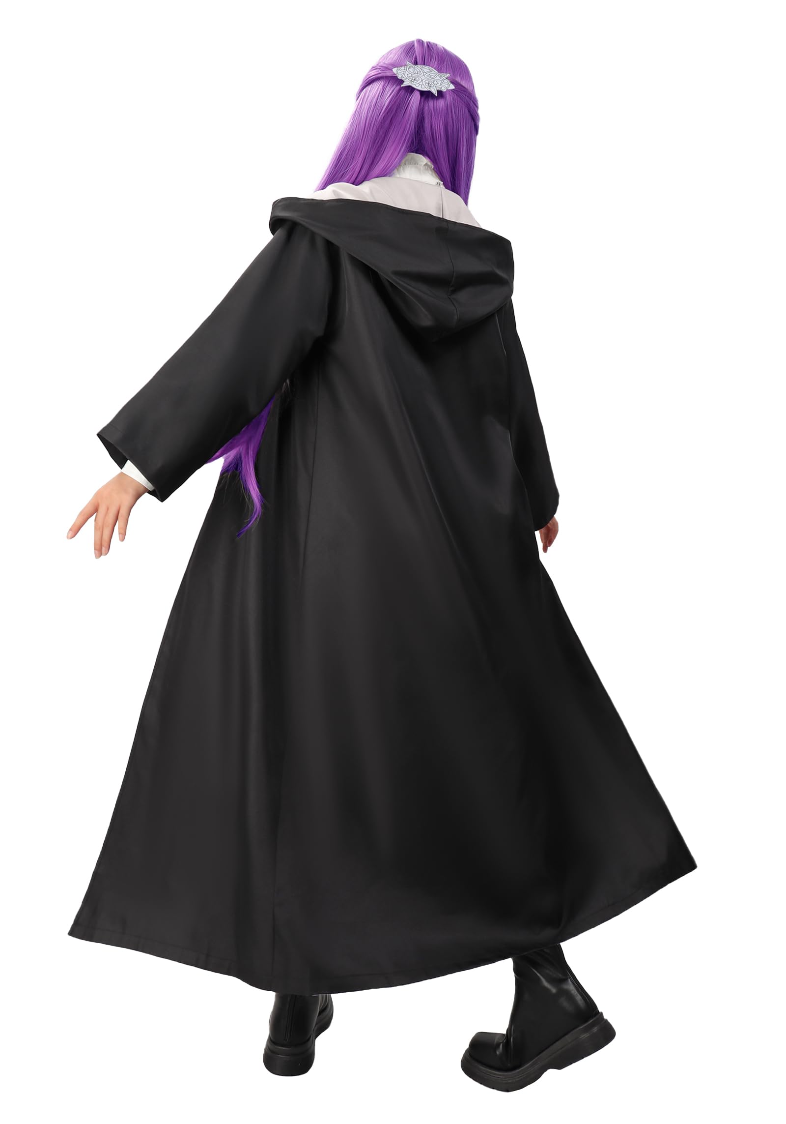 C-ZOFEK US Size Donna Cosplay Costume Completo Set Outfit Lungo Nero Cappotto Bianco Vestito e Fermaglio per Capelli per Halloween