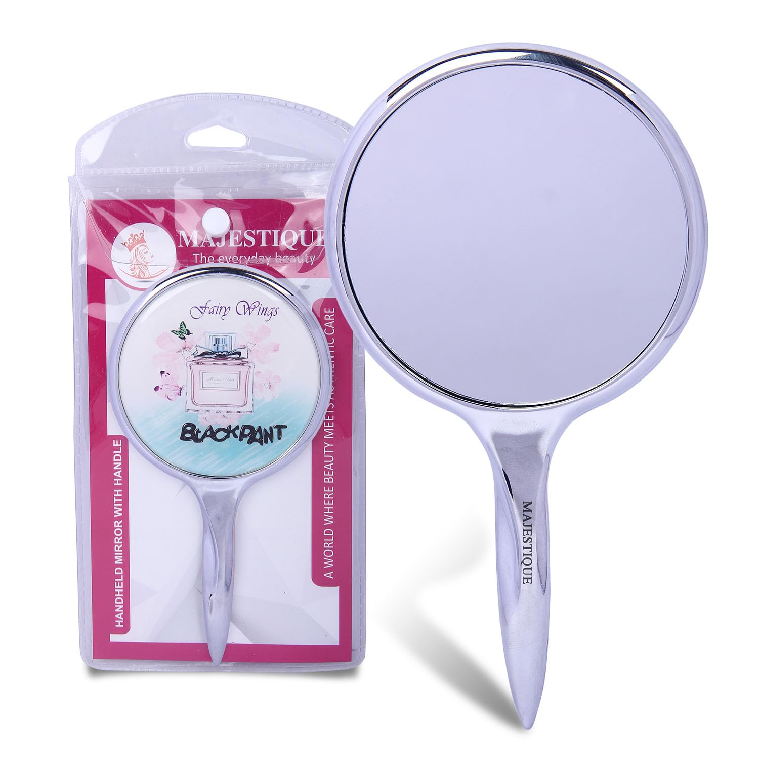 MAJESTIQUE Round Shape Clear Glass Handy Mirror – Medium Size Hand Mirror (14.2 x 7.8 Cm) for Travel, Bathroom, Desk, Makeup, Beauty, Grooming, Shavin for Girls Women and Men (Silver)-image-45