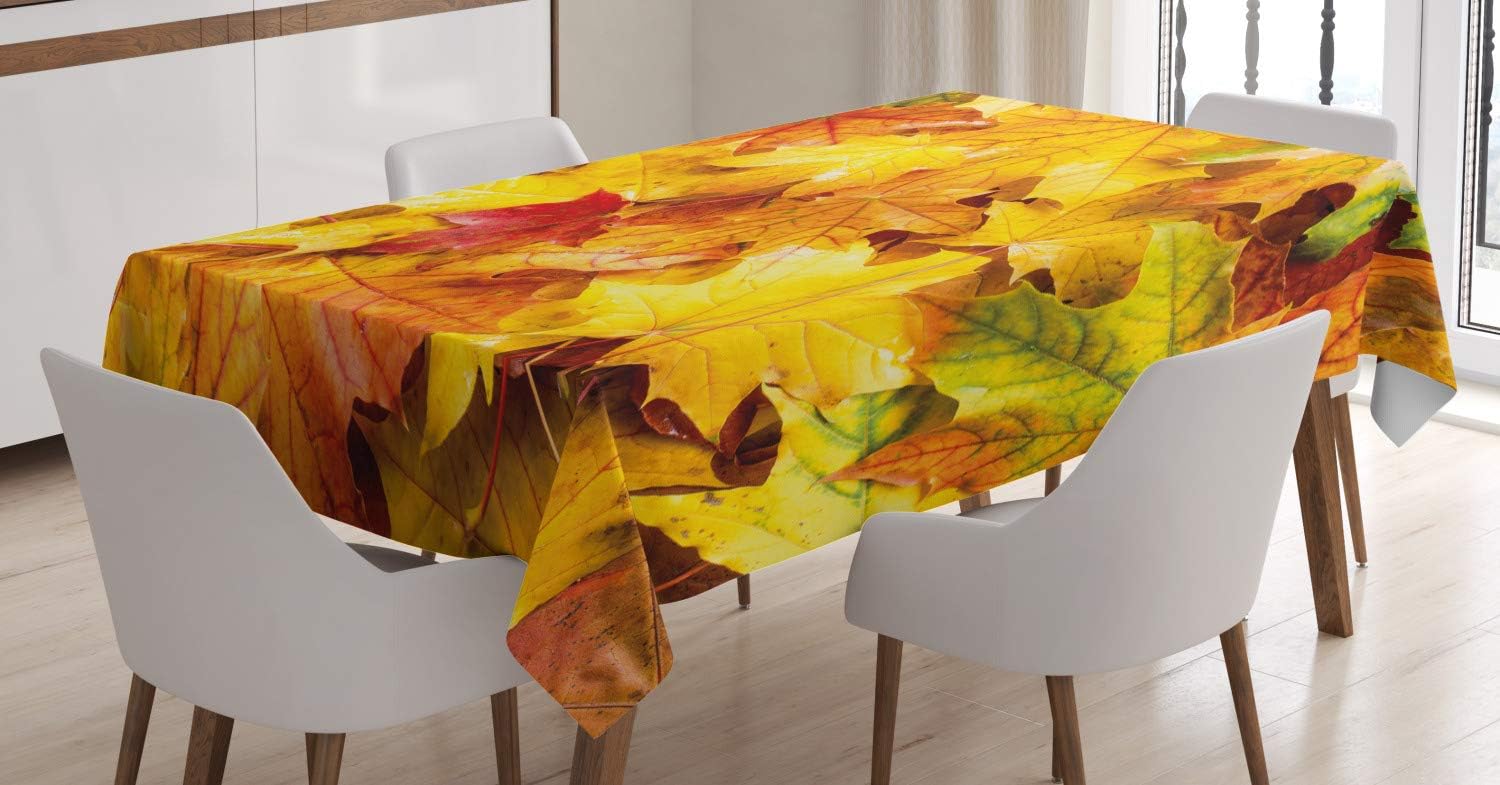 Ambesonne Fall Tablecloth, Wet Fall Leaves in Rainy Weather Maple Tree Nature in November Change of Seasons Theme, Dining Room Kitchen Rectangular Table Cover, 52" X 70", Pale Orange 52" X 70" Pale Orange