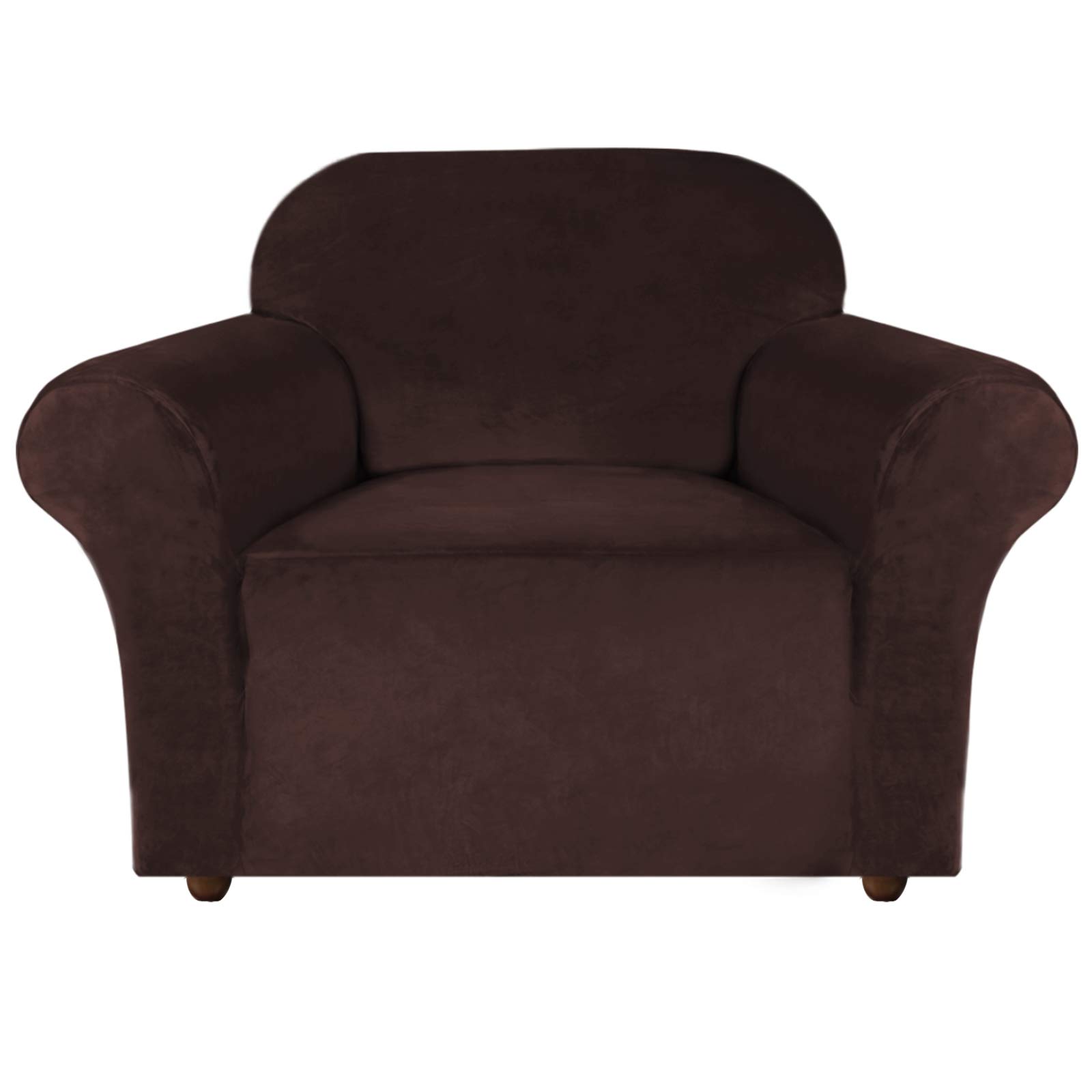 Turquoize Stretch Velvet Chair Cover Sofa Chair Covers for Living Room Armchair Cover Chair Slip Covers with Arms Chair Slipcovers with Elastic Bottom Crafted from Soft Velvet Fabric (Chair, Brown)