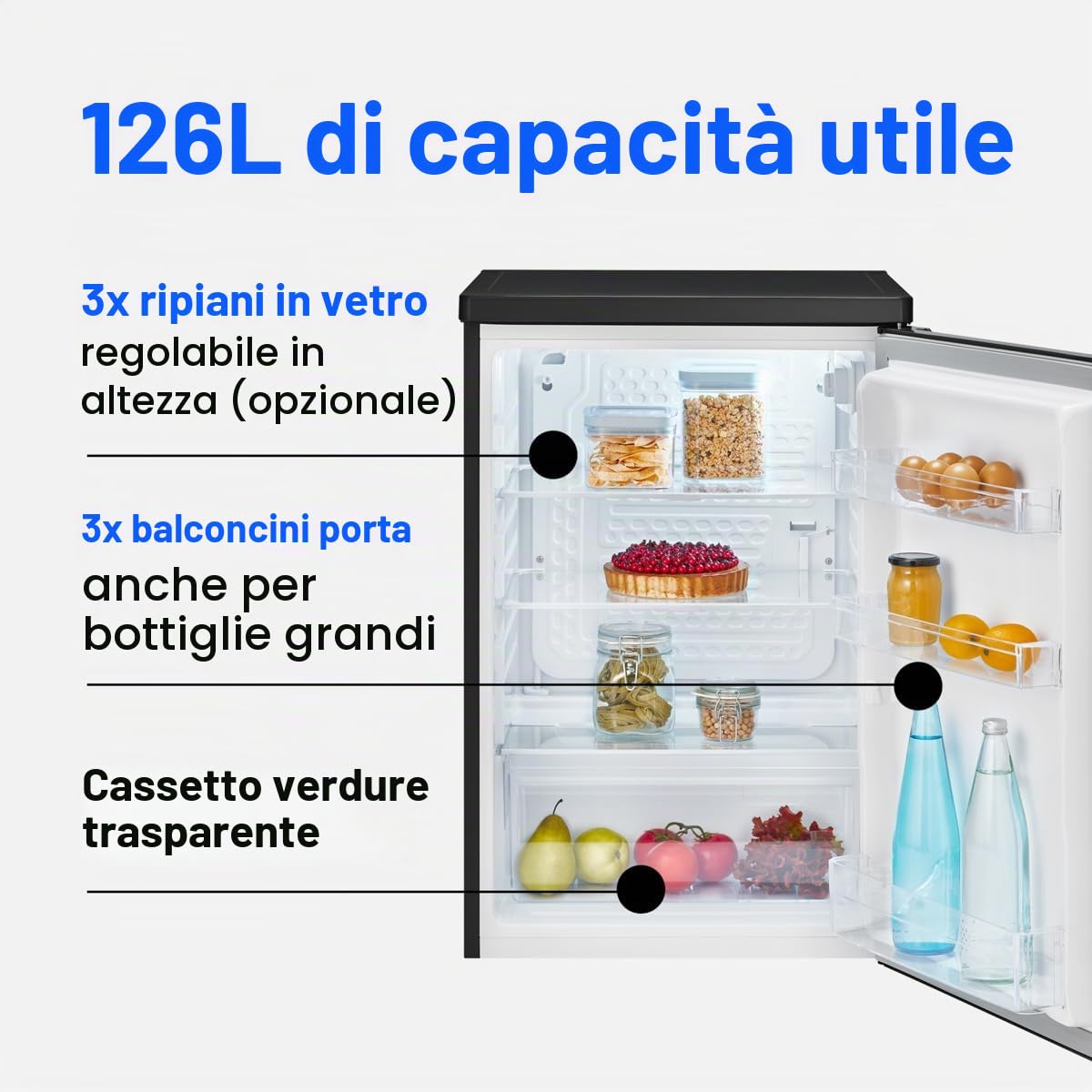 Frigorifero Bomann® senza scomparto congelatore, Classe energetica C, 85 cm, Garanzia compressore di 5 anni, Frigorifero compatto, 0-8 °C, Silenzioso 35 dB, 3 ripiani,