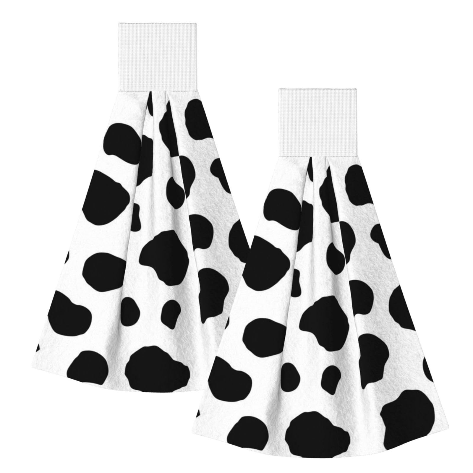 DOPKLNA Cow Spots, 2 Pcs Hanging Coral Fiber Hand Towels for Bathroom, Absorbent Kitchen Towels