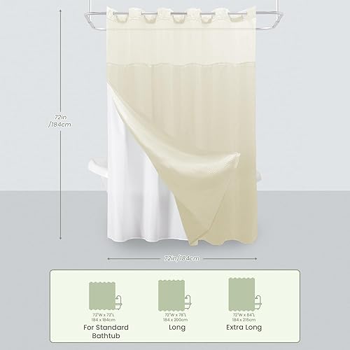 Miniatura 7 de Inhousolu - Cortina de ducha sin gancho con forro de tela a presión, dobladillo con peso de 230 GSM, impermeable y lavable, cortina de baño de lujo