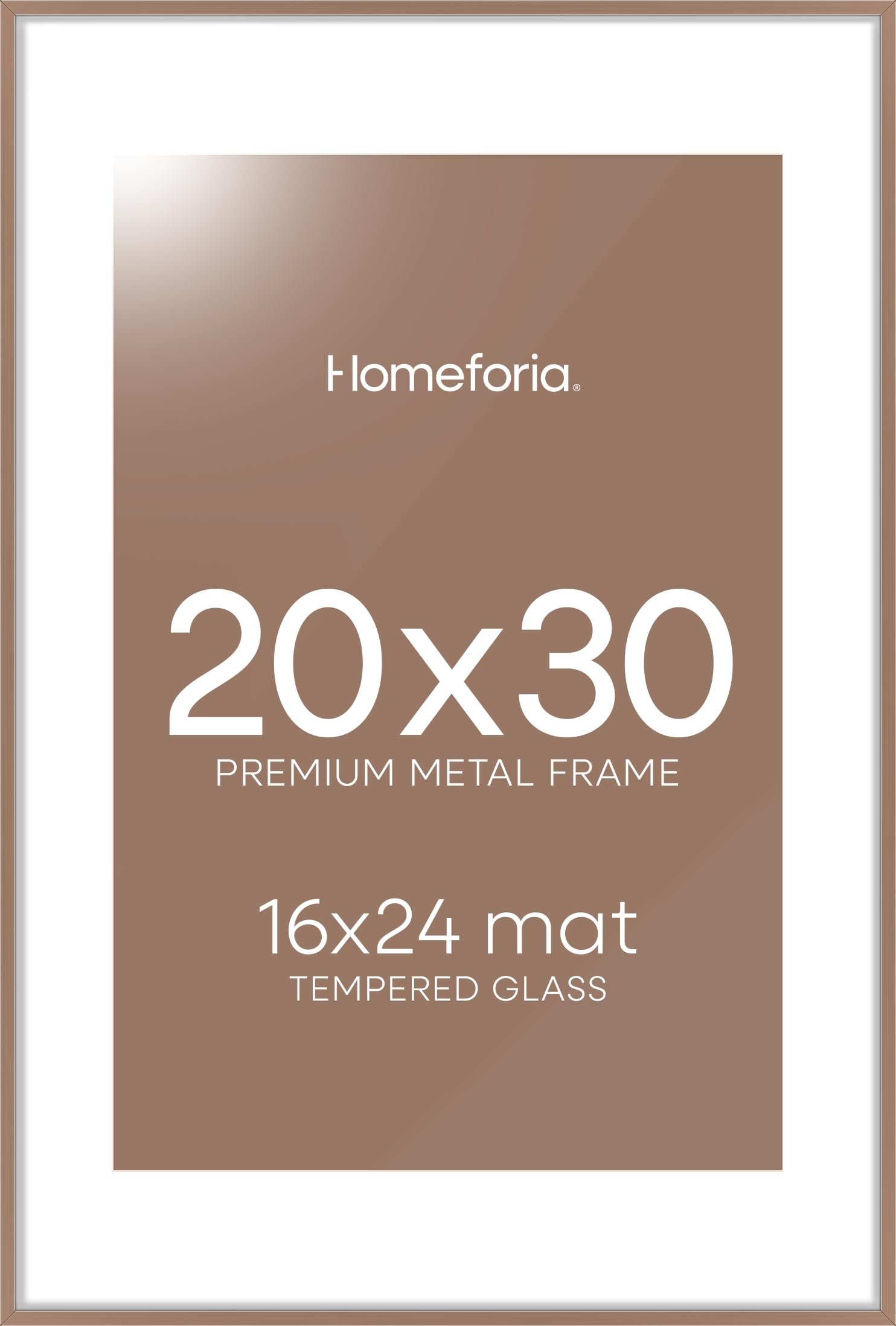 Homeforia 20x30 Poster Frame Mocha, High End Metal 20 x 30 Picture Frames with Mat 16 by 24 inch Photo, 30x20 Large Frame for Wall, 20x30 Thin Frame Matted to 16x24, Tempered Glass, Wall Kit, Set of 1