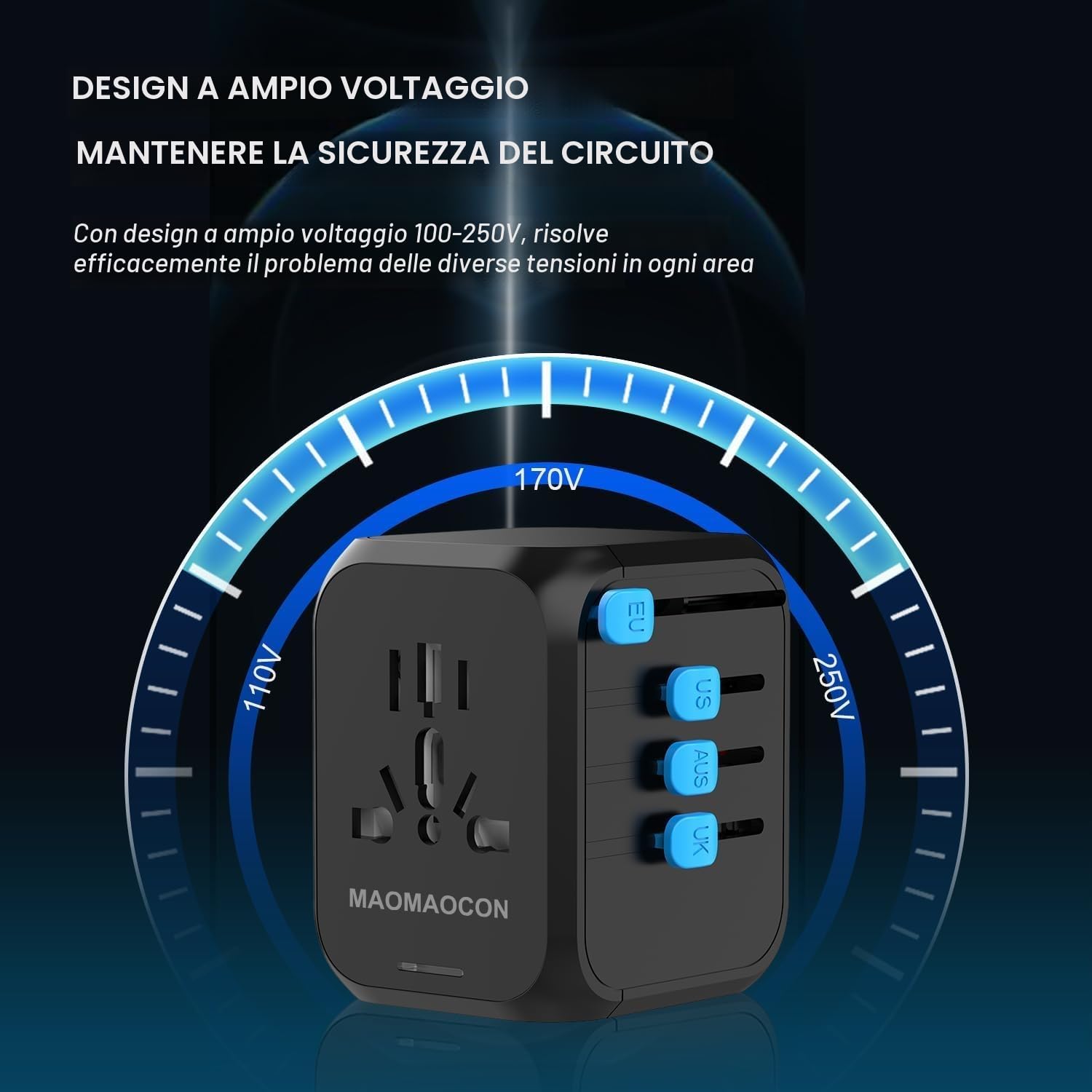 MAOMAOCON Adattatore da viaggio universale da viaggio con PD20 W, 2 USB, 1 presa USB C e 1 AC, adattatore universale per Germania, USA Inghilterra, Thailandia Italia Australia