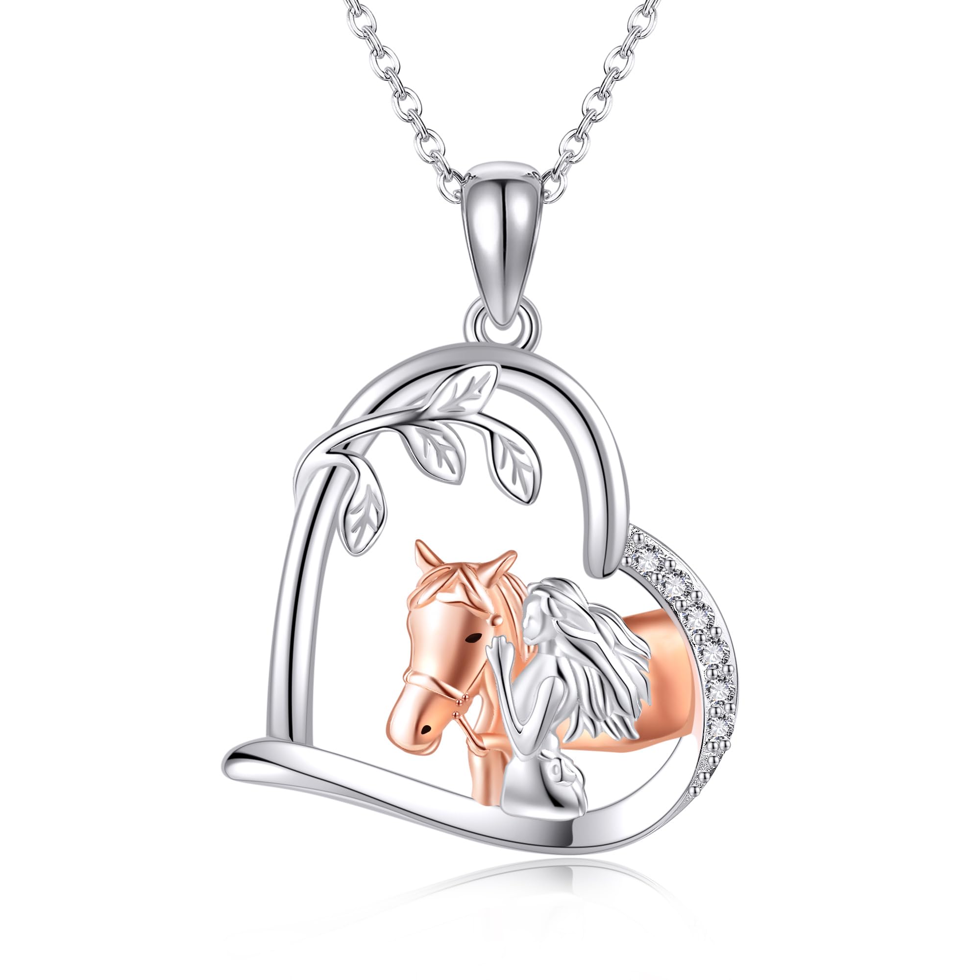 JERWLI Pferd Kette 925 Sterling Silber Pferd Anhänger Halskette Pferd Schmuck Geschenke for Damen Frauen Mädchen Pferde Liebhaber