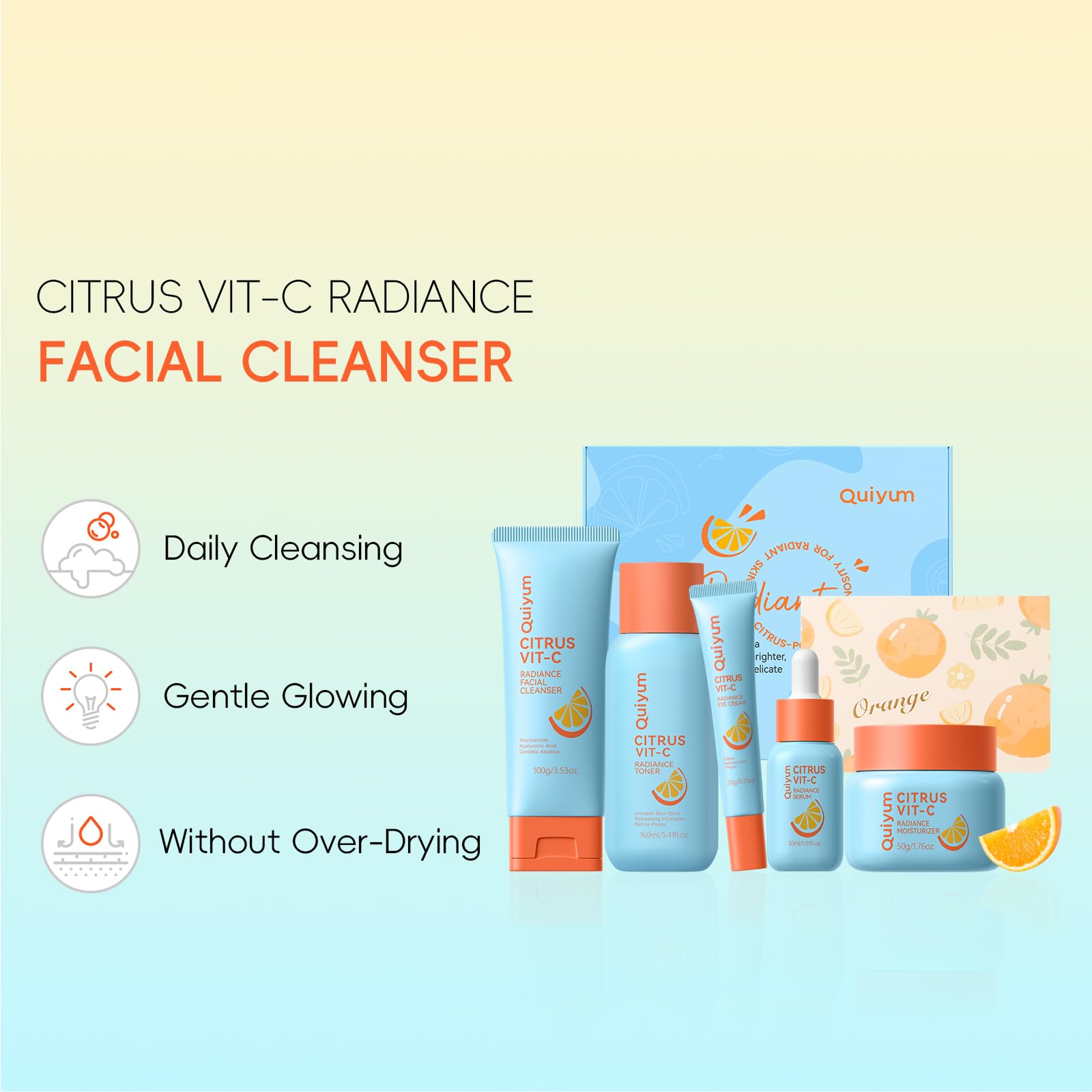 Amazon.com : QUIYUM Citrus Vitamin C Skincare Set - 5-Step Clean