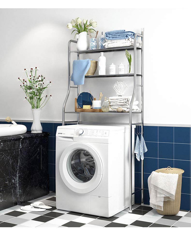 WY8 3-Tier Over Washing Machine Rack, Stainless steel Frame Freestanding Over Toilet Storage Shelves Laundry Organiser Shelving Unit