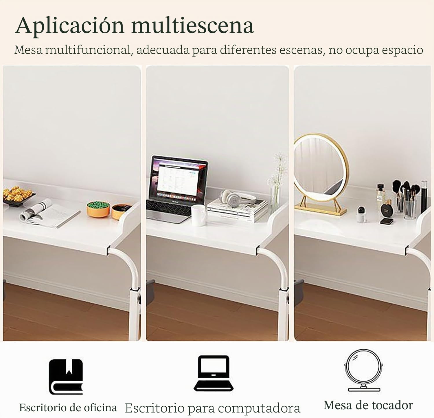 Mesa de cama ajustable con ruedas, 120-210 cm, escritorio móvil blanco sobre la cama con soporte ajustable de 65 cm-95 cm, escritorio móvil para laptop, escritorio para cama, sofá u oficina