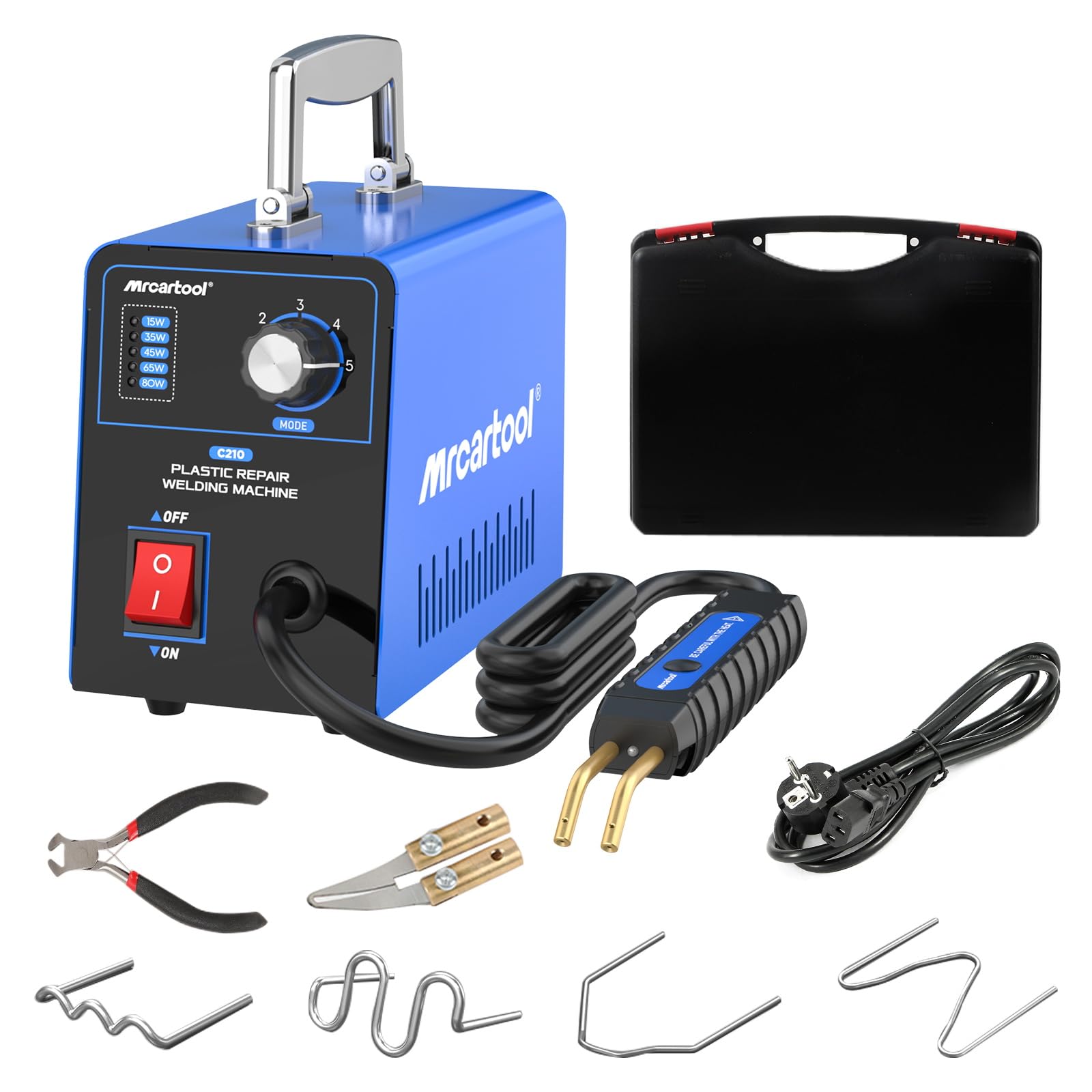 PLAYOCCAR 80W Plastic Welder Kit with 600pcs Hot Staples, 110V Hot Stapler Plastic Welding Machine Kit, 5 Speed Power Adjustment (15W 35W 45W 65W 80W)