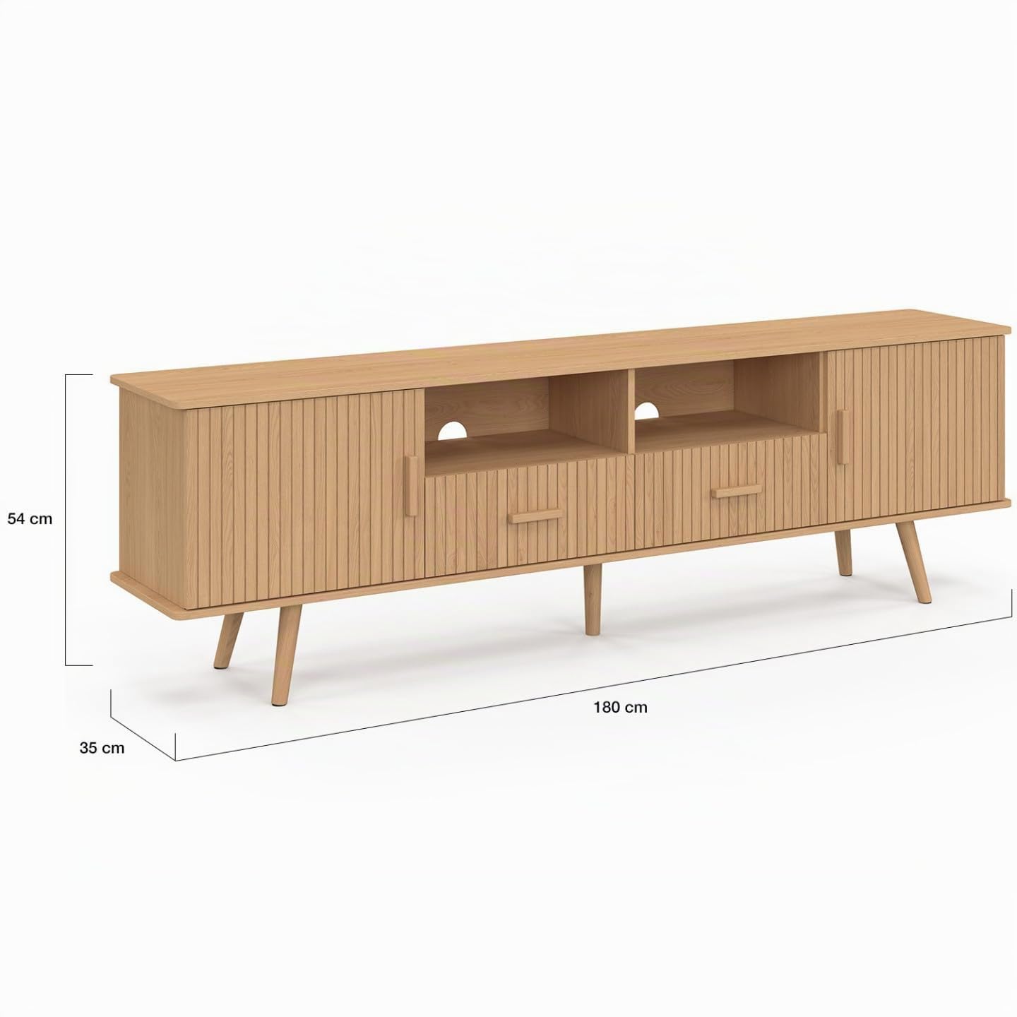 IDMarket - Mueble para TV de 180 cm Juliette con 2 puertas y 2 cajones, con tiras de madera en color roble