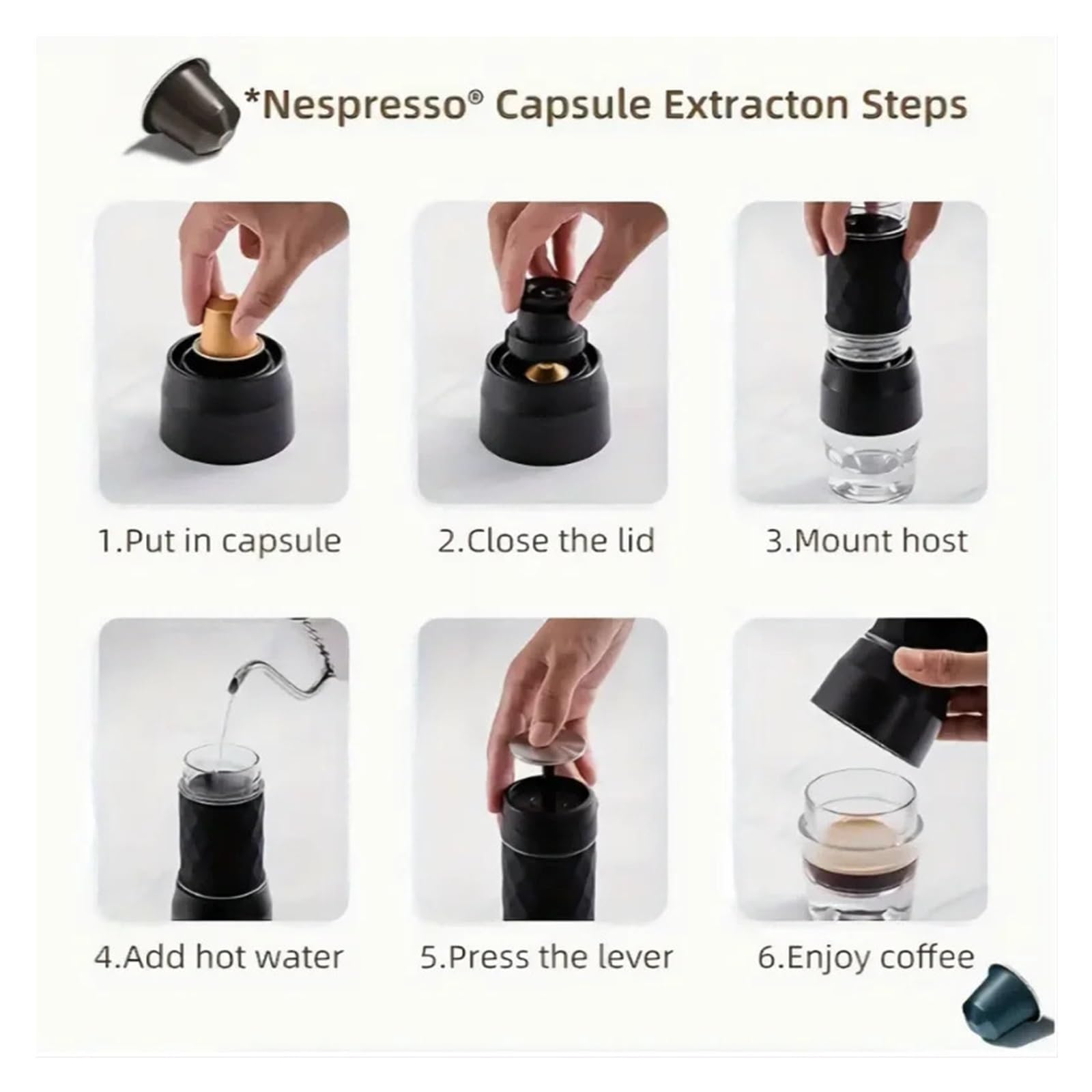 Cafetera portátil, Cafetera espresso portátil, mini cafetera que utiliza cápsulas y café molido, práctica cafetera espresso for viajes, campamentos y exteriores ,para vehículos recreativos, senderismo