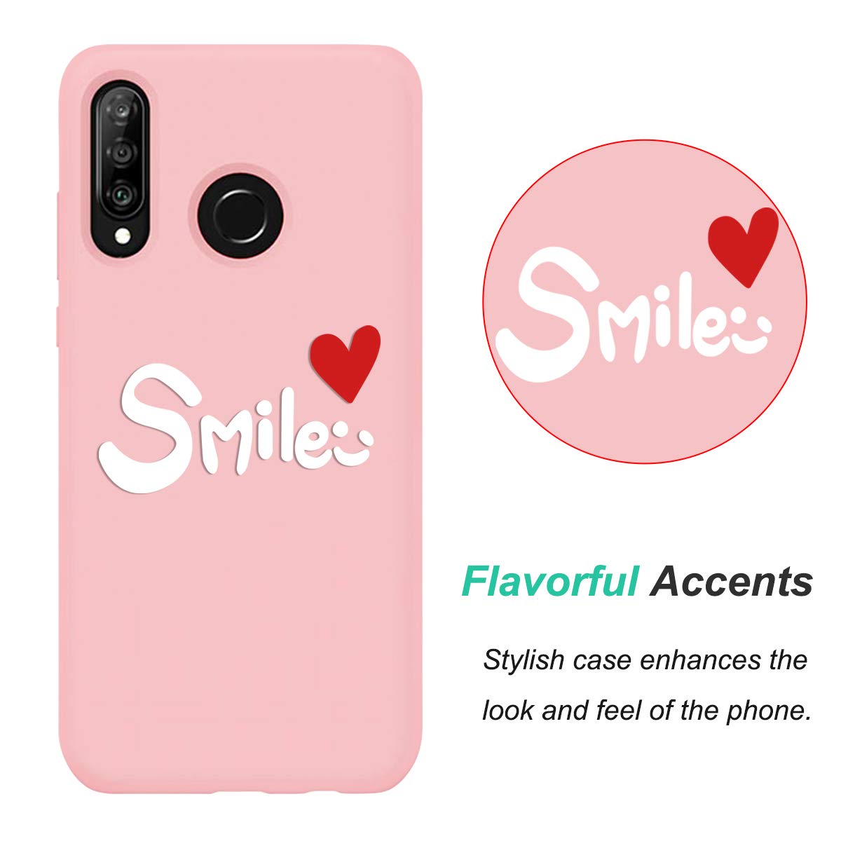Cover Yoedge Per Huawei P30 Lite | Custodia Sottile Antiurto In TPU Nero | Disegno Rosa - 2