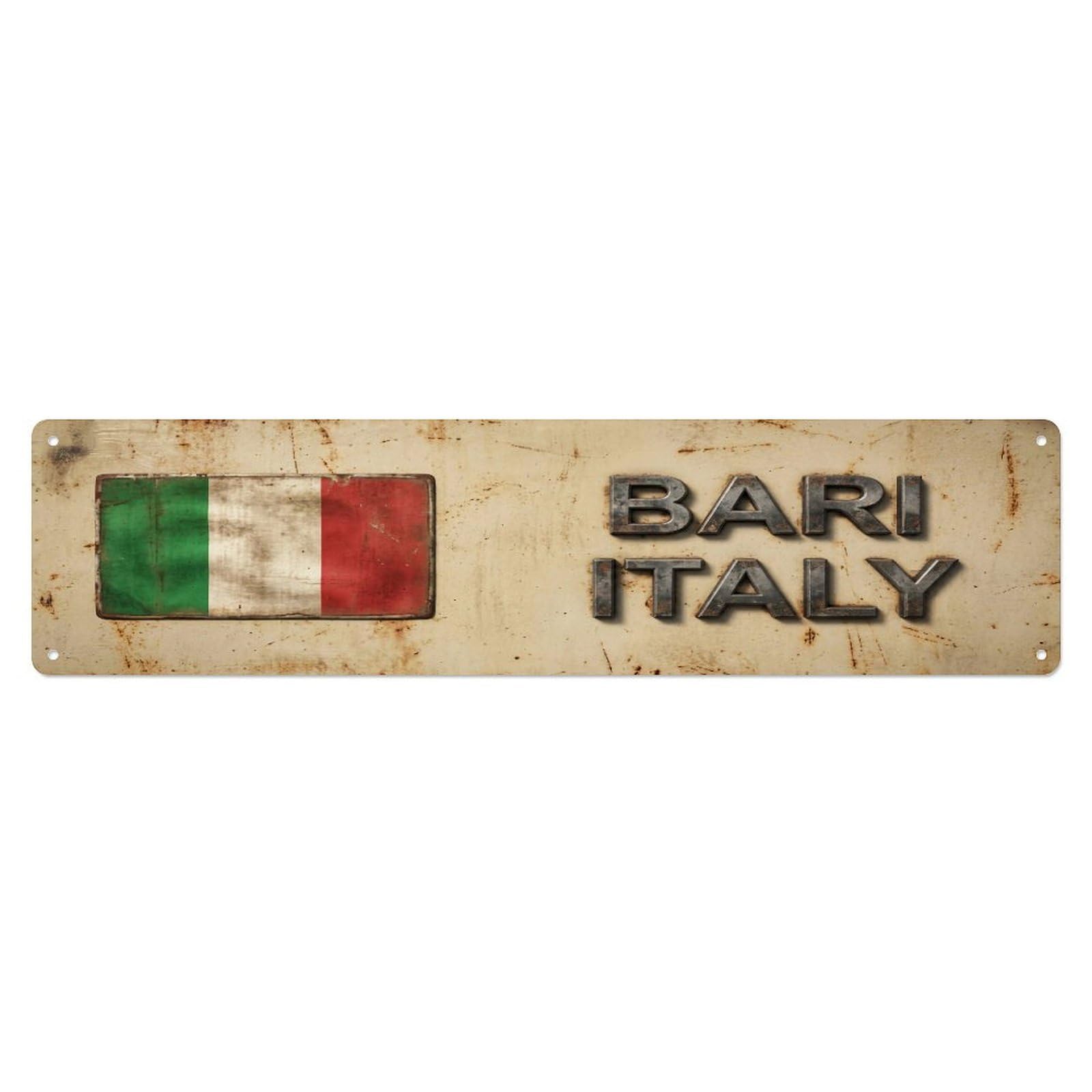 Metal Tin Sign Vintage Bari Italy Flag Decor Rustic Travel