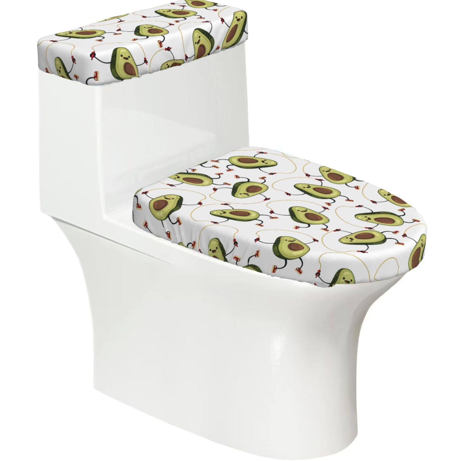 Funny Cartoon Avocados Printed Toilet Tank and Lid Cover Set of 2 for Most Bathrooms, Fits Elongated Round Toilets