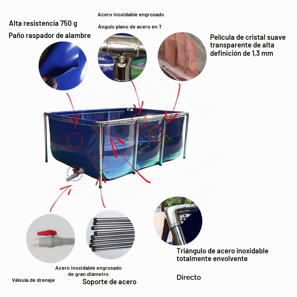 Piscina rectangular plegable sobre el suelo con ventana de visualización transparente y marco de acero, solución de almacenamiento de agua duradera para uso en exteriores