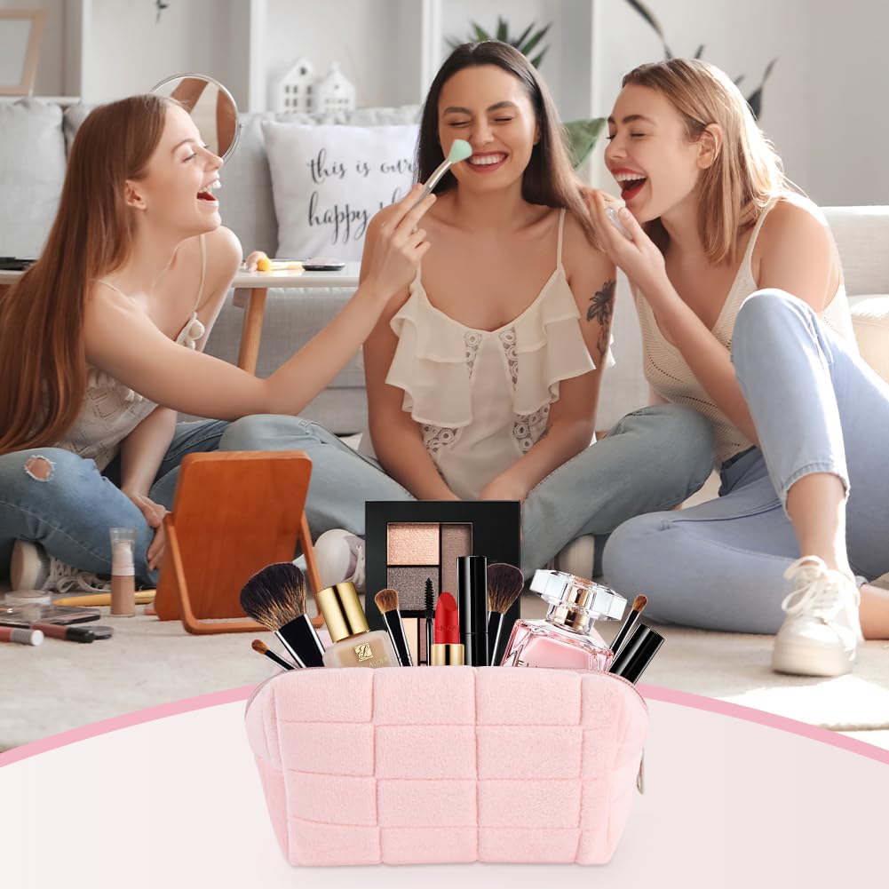 Aucuu Bolsa de cosméticos de Viaje, Bolsa de Maquillaje para Mujer, Bolsa de Aseo Acolchada para Mujer, Bolsa de cosméticos de Gran Capacidad, Bolsa de Maquillaje de algodón con Estampado Floral para