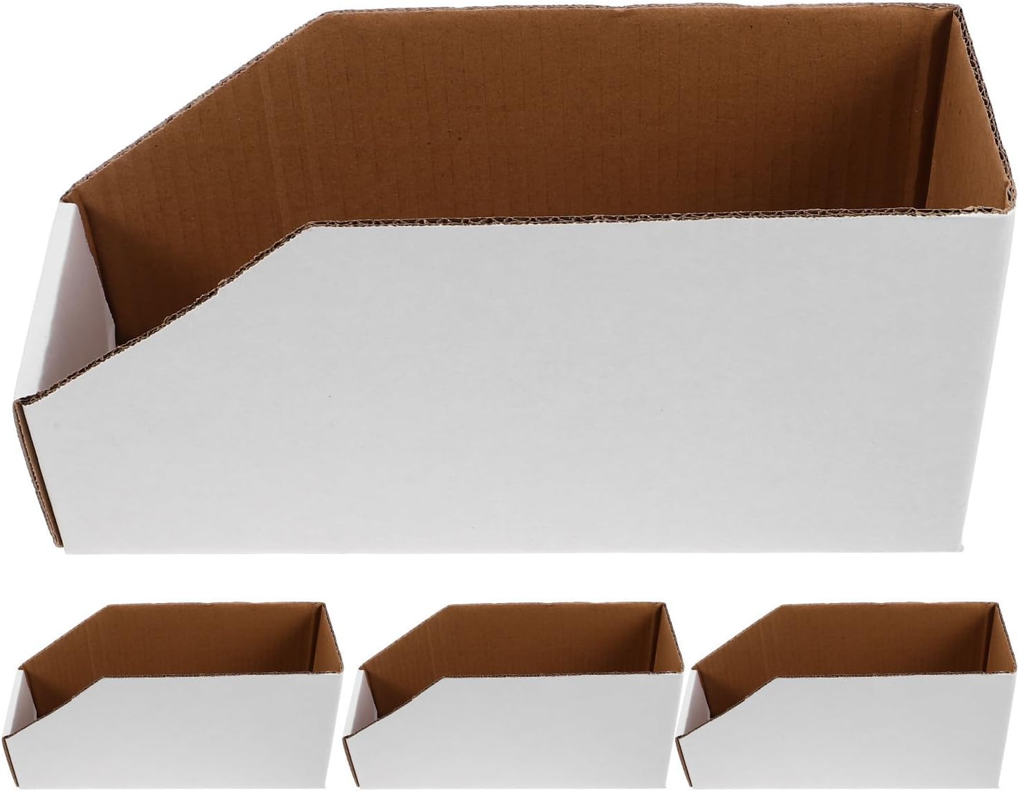 Kisangel 4pcs White Cardboard Storage Boxes with Large Capacity 5-tier Slanted Open Top Multilayer Design for Easy Access and Organizing at Office and Home