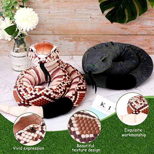 2 Pcs Rattlesnake Plush Toy 54 Inch Stuffed Animal Plush Snake Realistic Snake Toy Giant Snake Stuffed Animal Large Fake Stuffed Snake For Christmas Birthday Gifts Party Prank Props, Brown, Black Gray #TOP2