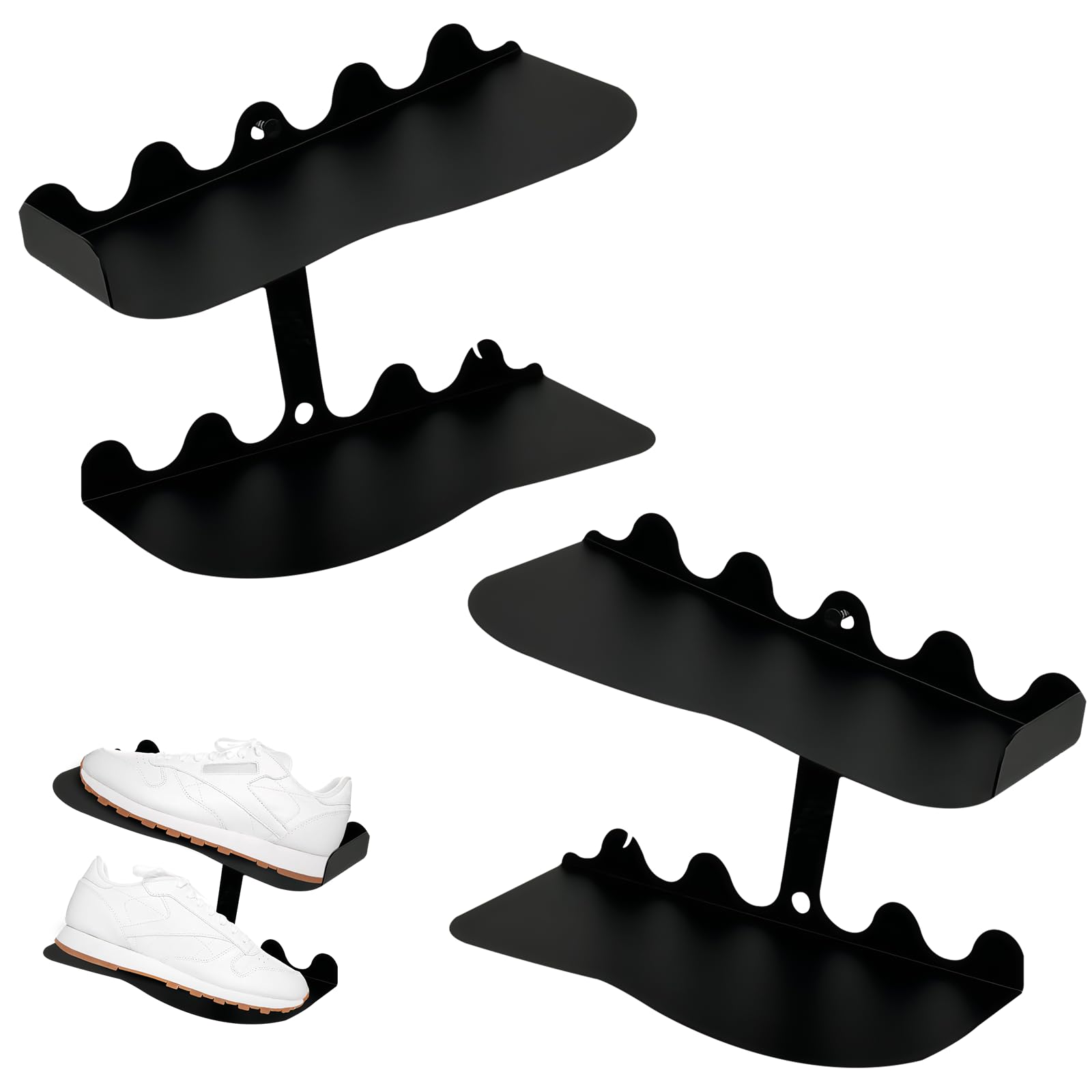 Sneaker Wandhalterungen, 2 Päckchen Schuhregal schwimmend, Schwimmende Schuh Regale, Wandhalter Metall Schuh Regal, Schuhregal Ausstellungsständer für Wohnzimmer Schlafzimmer Display Riser Schwarz