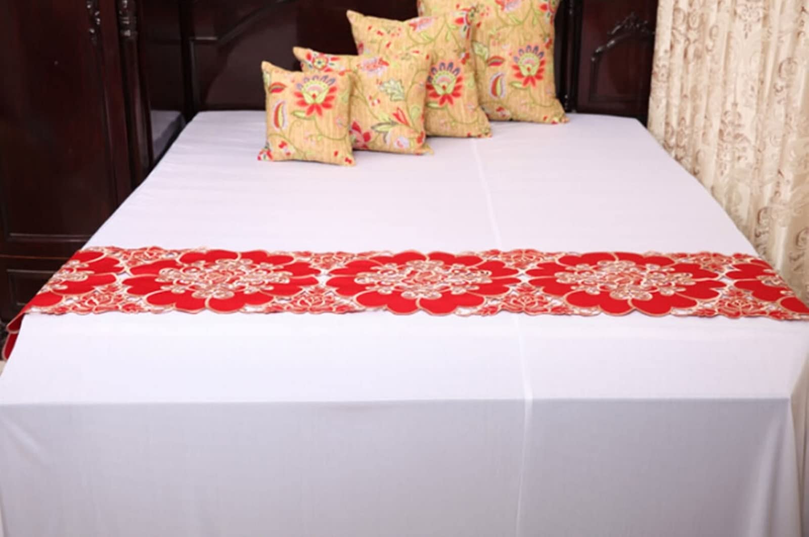 Tischläufer Klein Rotes Gold, Tischläufer X-Mas Hohle Blume Polyester Tischläufer 37x210cm Hochzeit Tischdeko Weihnachtstischdeko