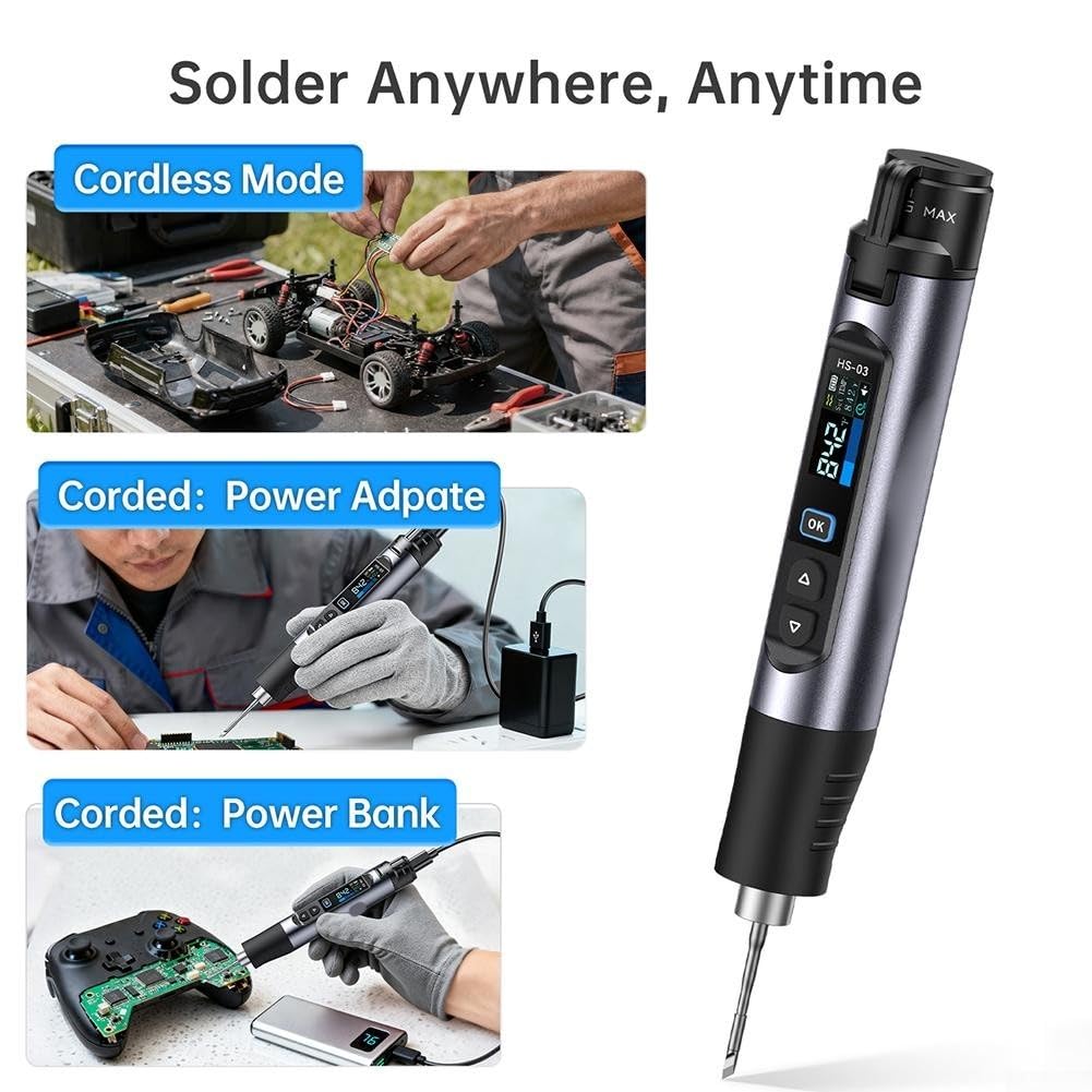 Soldador inalámbrico de temperatura constante HS-03, carga tipo C de 10 W con batería de 2600 mAh, kit de soldadura portátil de calentamiento rápido de 100-450 C para mantenimiento
