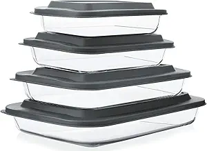 8-Piece Deep Glass Baking Dish Set with Plastic lids