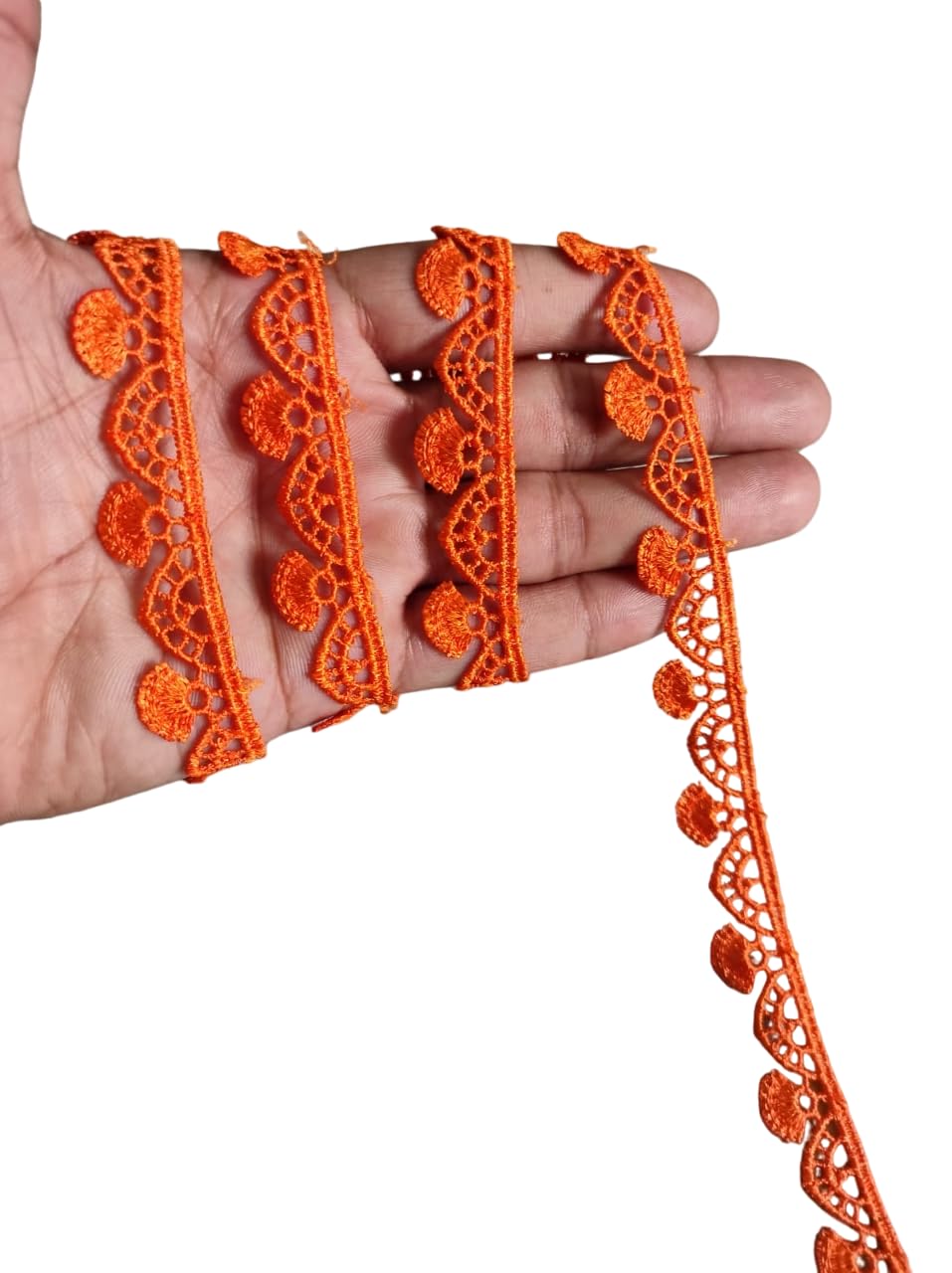 wonder star cotton floral crochet lace border (pack 9 meters) designer lace border for dupatta, saree, lehenga, plazo, suit, dress, blouse, curtain, sewing, craft & much more (orange)