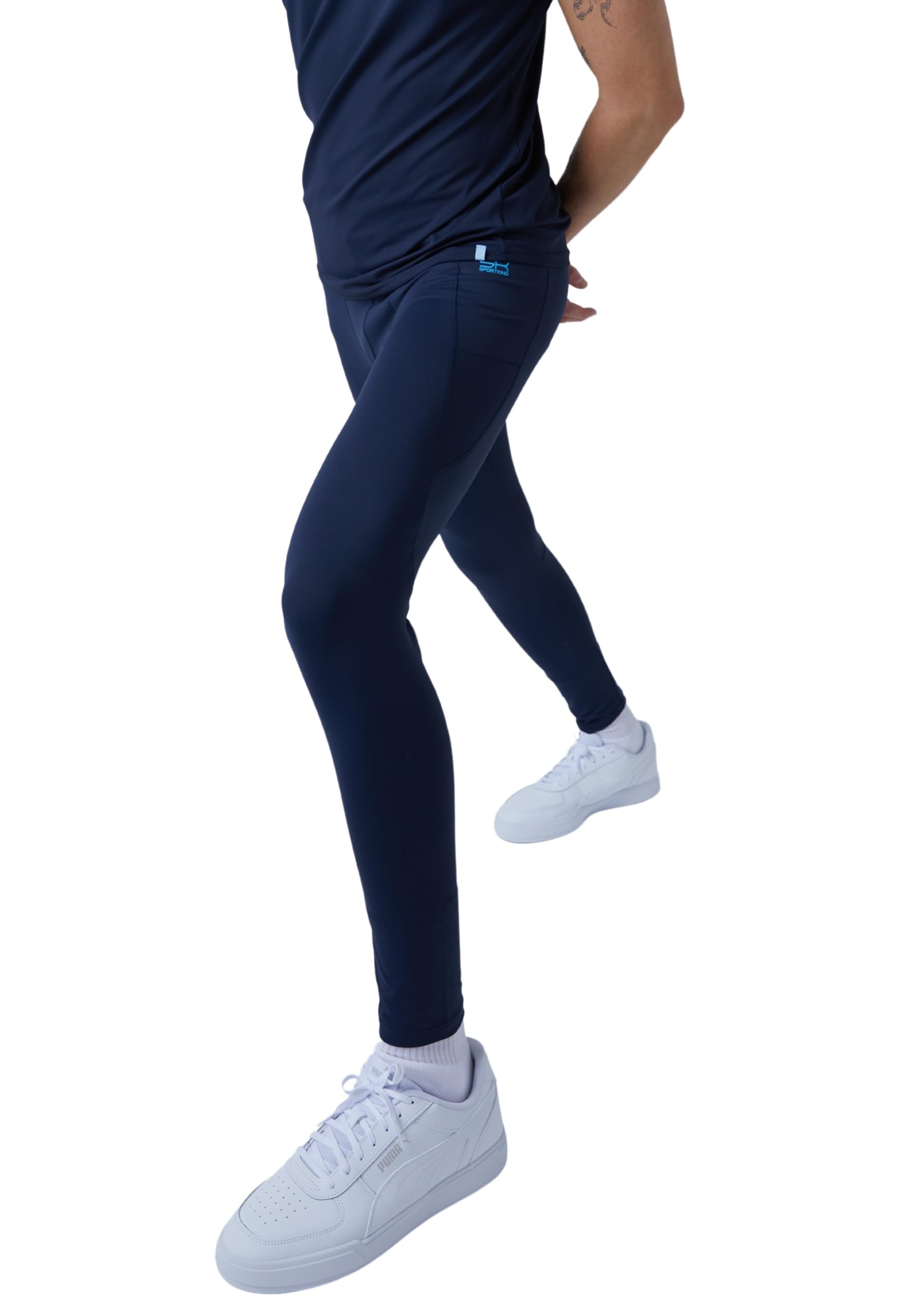 Sportkind Jungen & Herren Lange Laufhose mit Taschen, Sport Leggings, Baselayer, atmungsaktiv, UV-Schutz