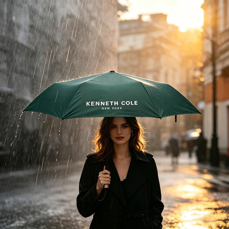 Image of KENNETH COLE New York Folding Umbrella for Men & Women, Auto Open, Lightweight Compact Design, 45.6 Inch Water Resistant Canopy, Portable Travel Umbrella for Rain & Sun - KCUM003