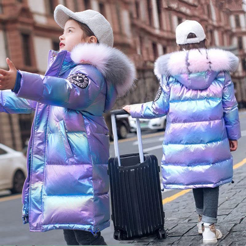 Doudoune Surface Brillante Manteau Fille Chaud Blouson Hiver Automne Parka à Capuche Fausse Fourrure Veste de Sport Ski Neige