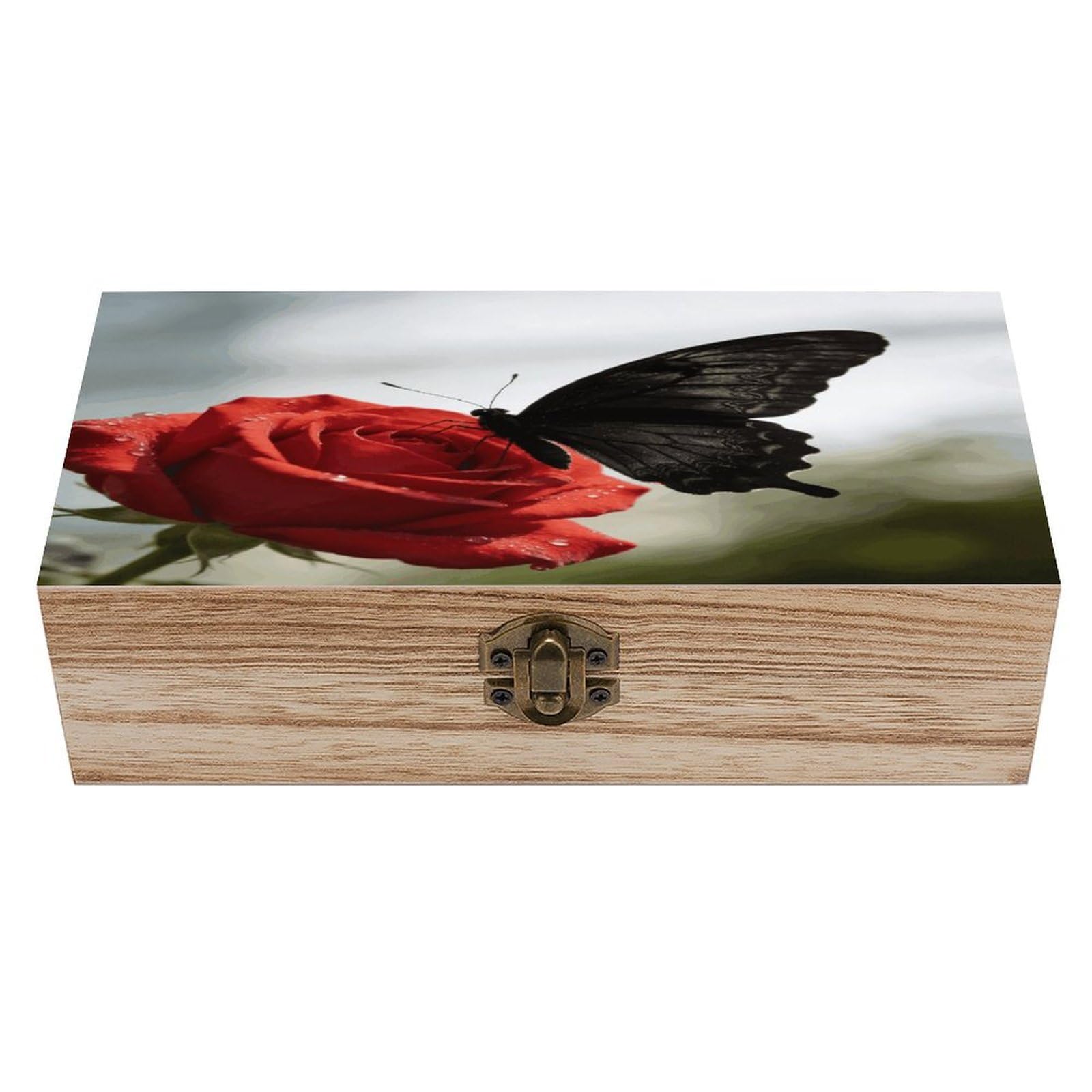 Khauerbc Men's Style Black Butterfly Locked Wooden Keepsake Box With Hinged Lid For Crafts And Photo Storage,Keepsake Box Jewellery Organiser Unique Gift Ideas For & Wo