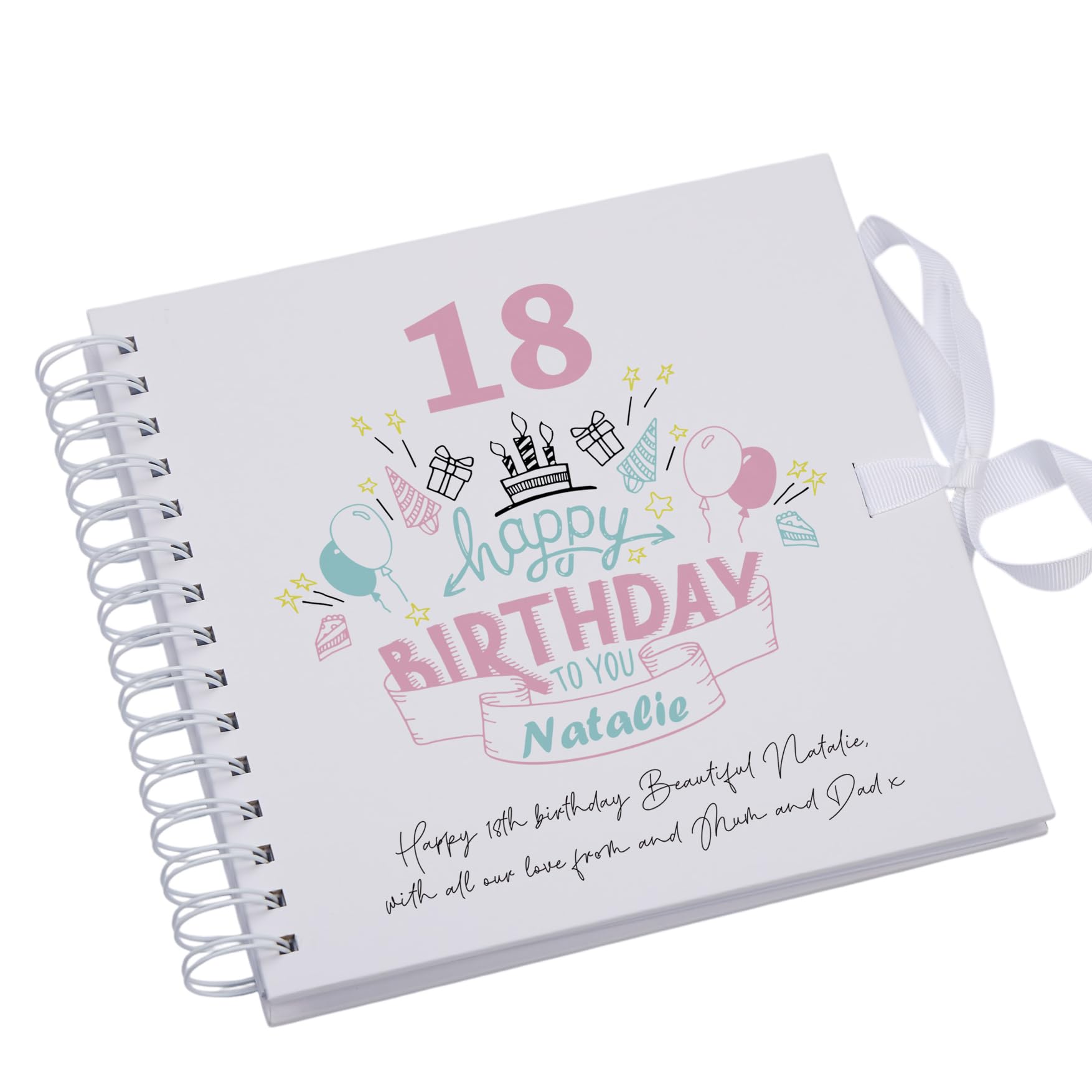 Ukgiftstoreonline White Personalised Any Age Happy Birthday Gift For Her Scrapbook Photo Album Or Guest Book 18Th, 21St, 30Th, 40Th, 50Th, 60Th
