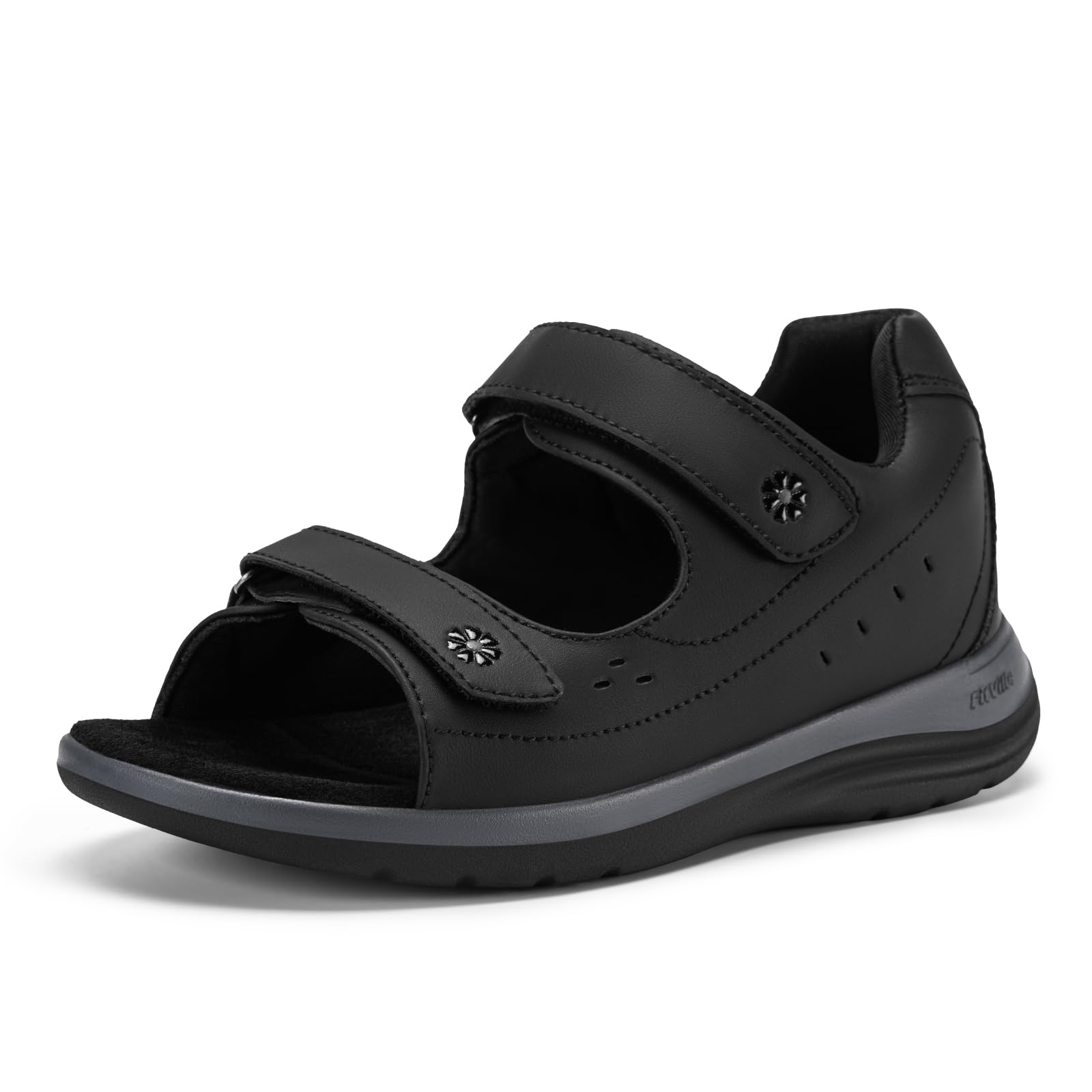FitVille Diabetic Sandals for Women Wide Width, Open Toe Orthopedic Wide Sandals for Women with Adjustable Straps and Arch Support for Bunions, Plantar Fasciitis, Swollen Feet