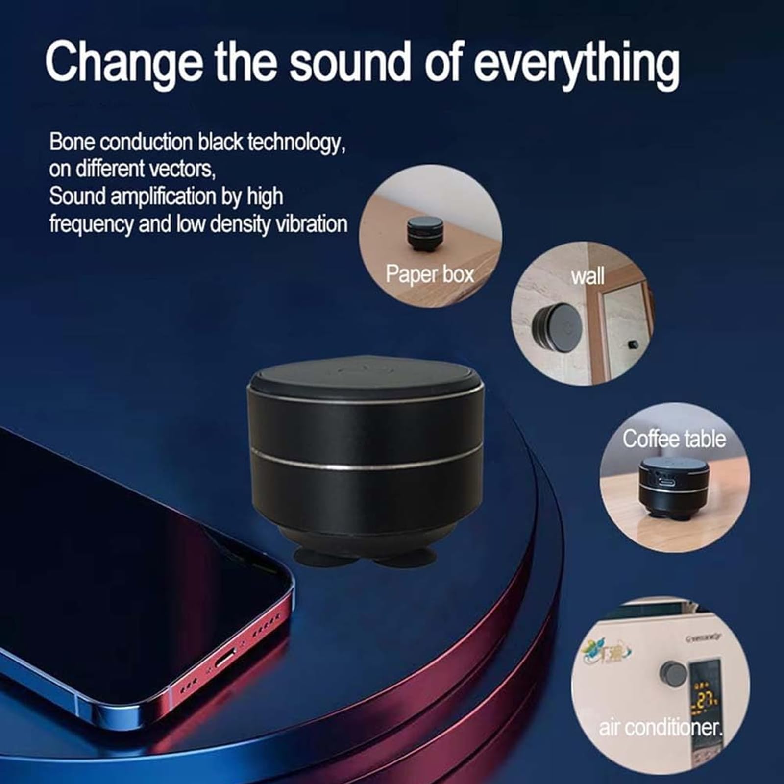 Buzzgo Speaker,Mini Buzzgo Speaker Bone Conduction, Bone Conduction Resonance Subwoofer with Suction Cup, Portable Wireless Subwoofer for Bathroom, Outdoor, Travel-BLACK